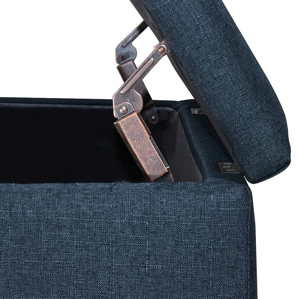 MAYPEX 29 Inch Tufted Rectangular Storage Ottoman Bench - Navy Blue Upholstered Coffee Table with Smooth Hinge Lid, Multi-Functional Seat for Living Room, Bedroom & Office - Perfect for Extra Seating, Hidden Storage & Home Decor