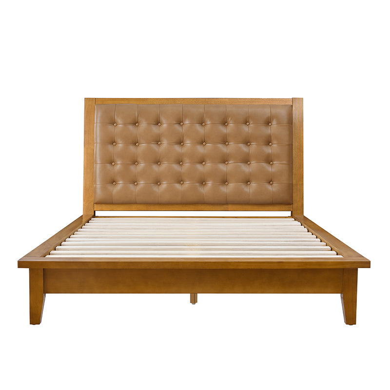Genuine Leather & Solid Wood Platform Bed with USB Charging Ports - Modern King/Queen Size Bed Frame for Bedroom, Guest Room, or Dorm