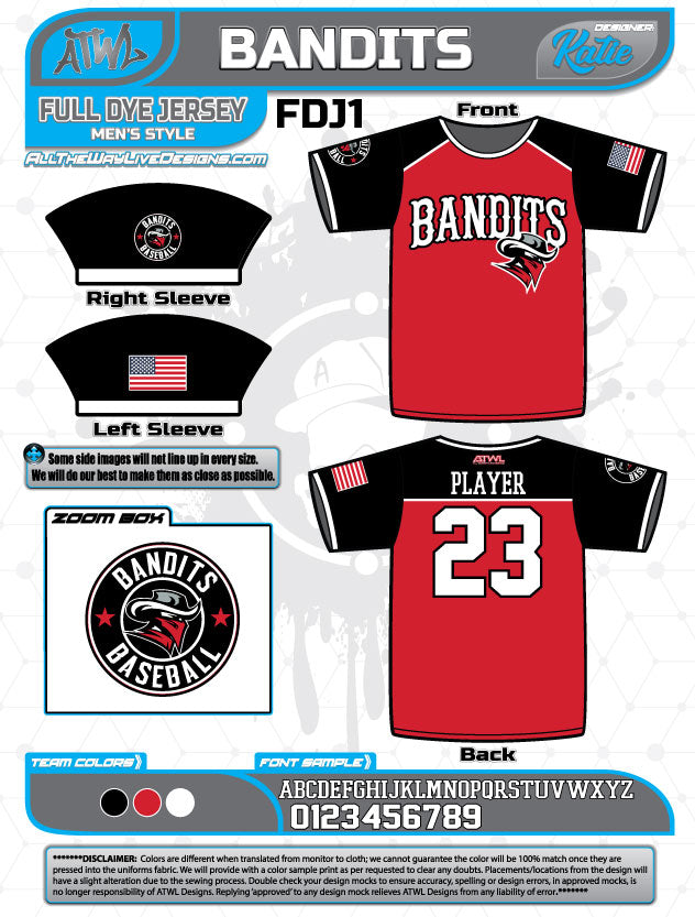 Bandits 13U Baseball Jerseys for Youth Teams - Perfect for Little League Games & Tournaments