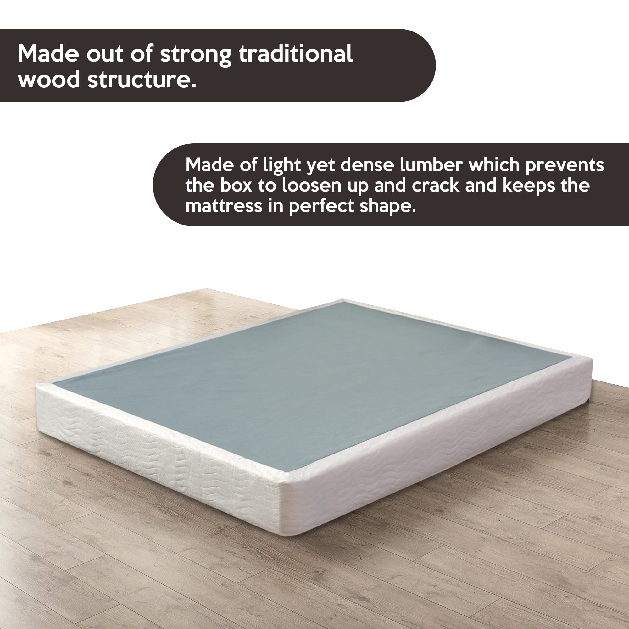 4.5-Inch Box Spring/Foundation for Full Size Mattress - Easy Assembly, Sturdy Wood Frame, White - Perfect for Bedroom, Guest Room & Dormitory Use