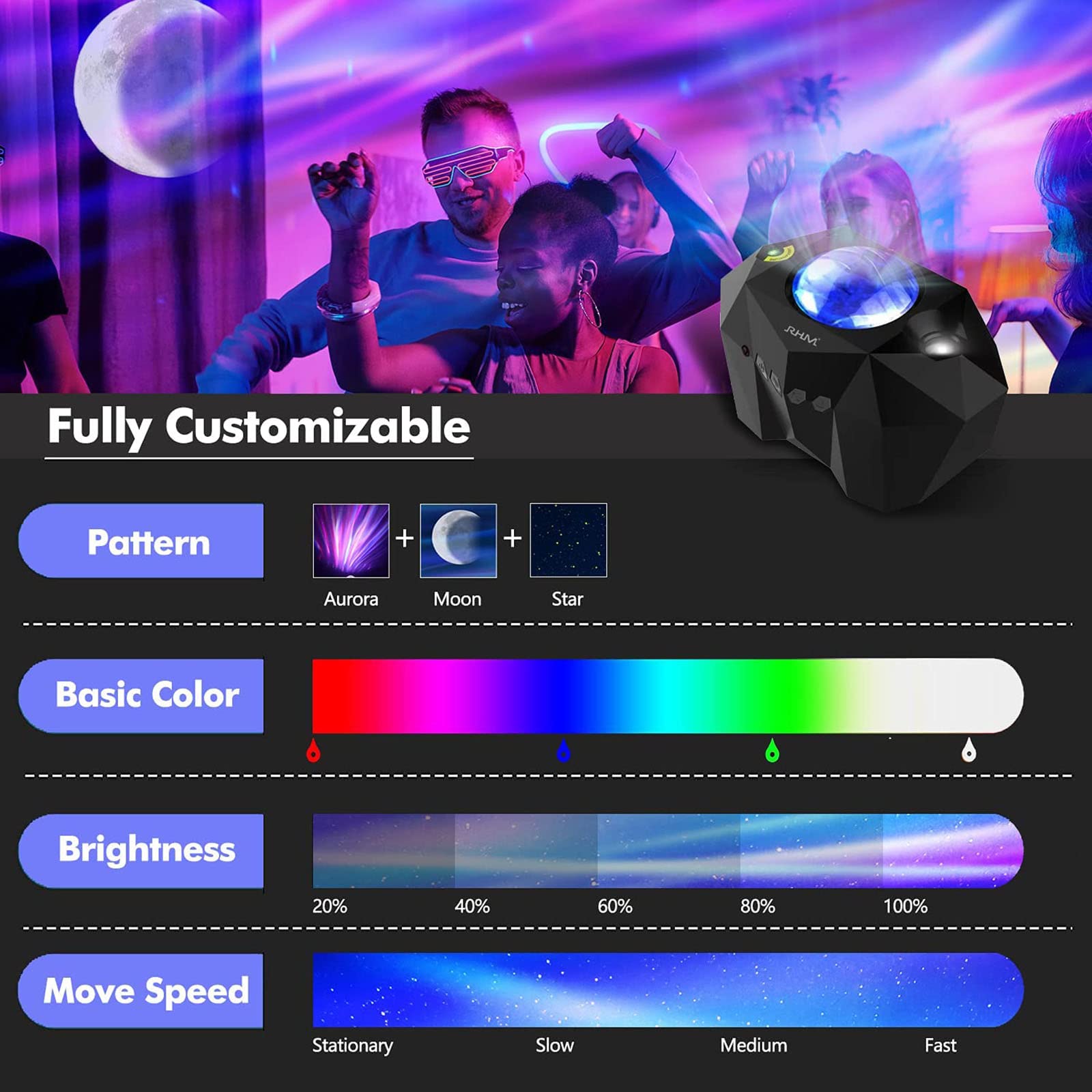 DENZED Aurora Galaxy Projector with Moon & Stars - Ambient Night Light with Bluetooth Speaker for Bedroom, Gaming Room, Home Theater | Create Relaxing Atmosphere for Sleep, Meditation & Party Decor