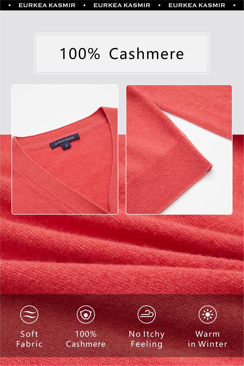 EURKEA 100% Cashmere V-Neck Cardigan Sweater for Women - Soft Winter Pullover Top | Perfect Gift for Her | Ideal for Office, Date Night & Cozy Evenings