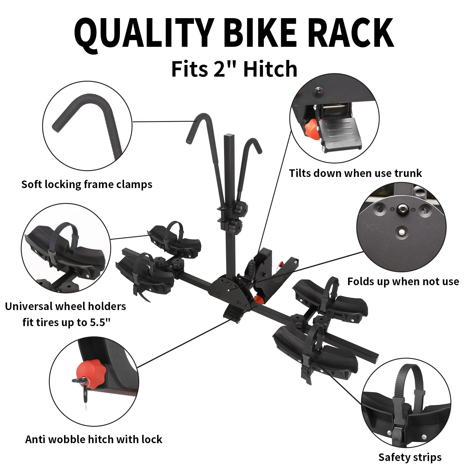WEIZE 2-Bike Hitch Mount Rack - Wobble-Free Smart Tilting Folding Electric Bike Carrier with Lock | 2