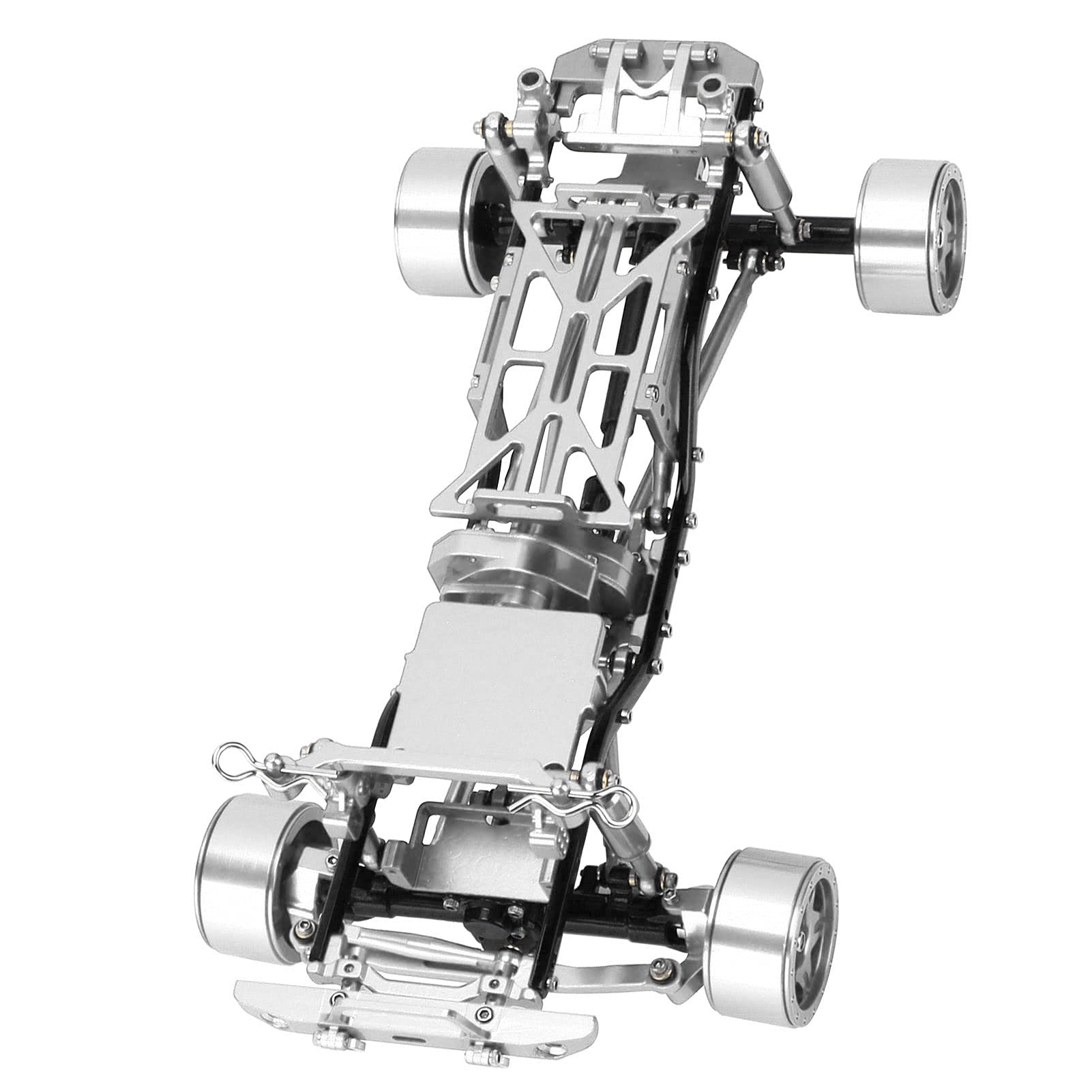 Aluminium Alloy RC Car Frame Kit with CNC Machined Wheel Hub for Axial SCX24 & 90081 1/24 Scale RC Cars, Silver - Perfect for Off-Road Crawling and Custom Builds