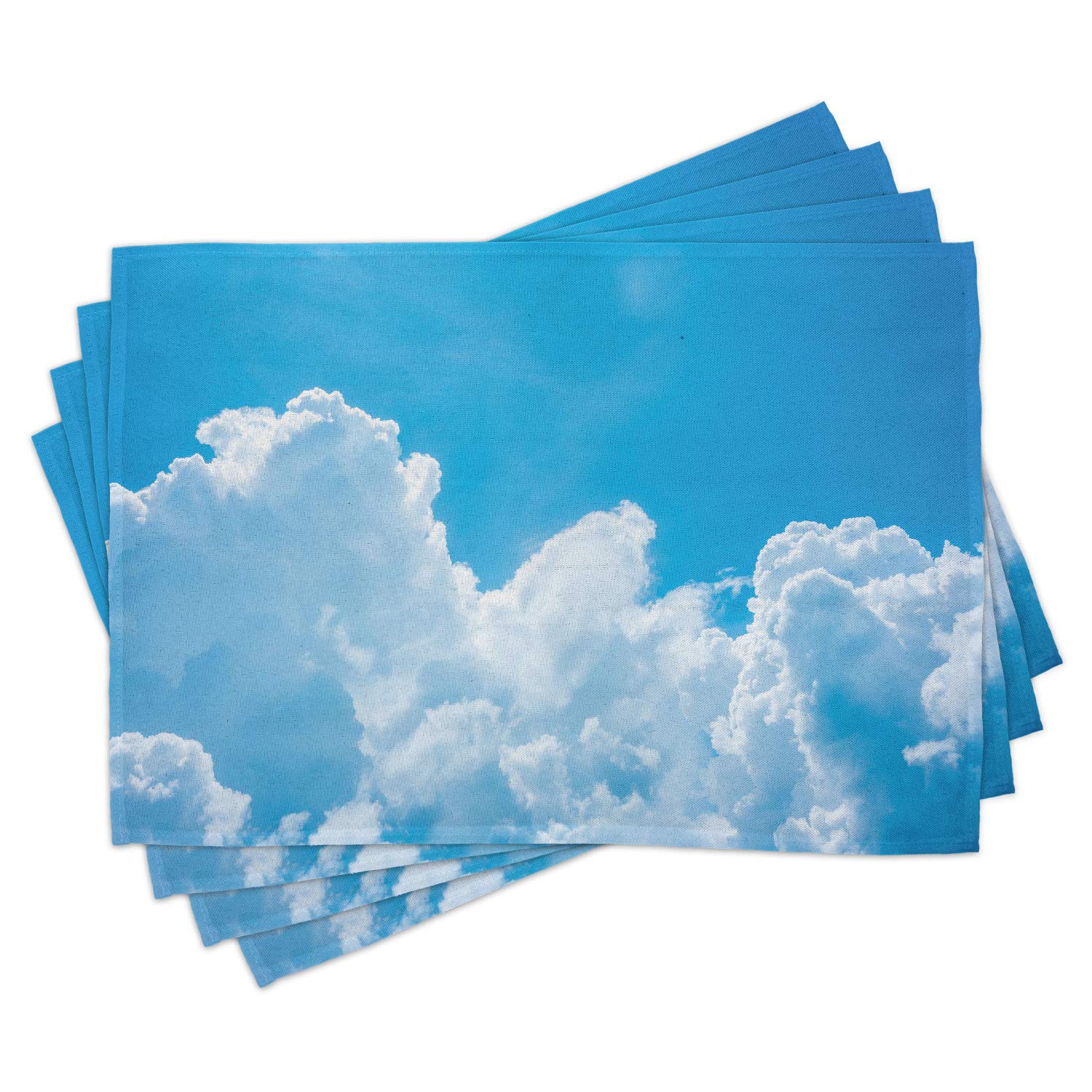 Ambesonne 4-Piece Cloud Design Placemats Set - Sky Blue & White Washable Fabric Dining Mats for Kitchen Table Decor | Perfect for Home, Restaurant, and Outdoor Picnic Use