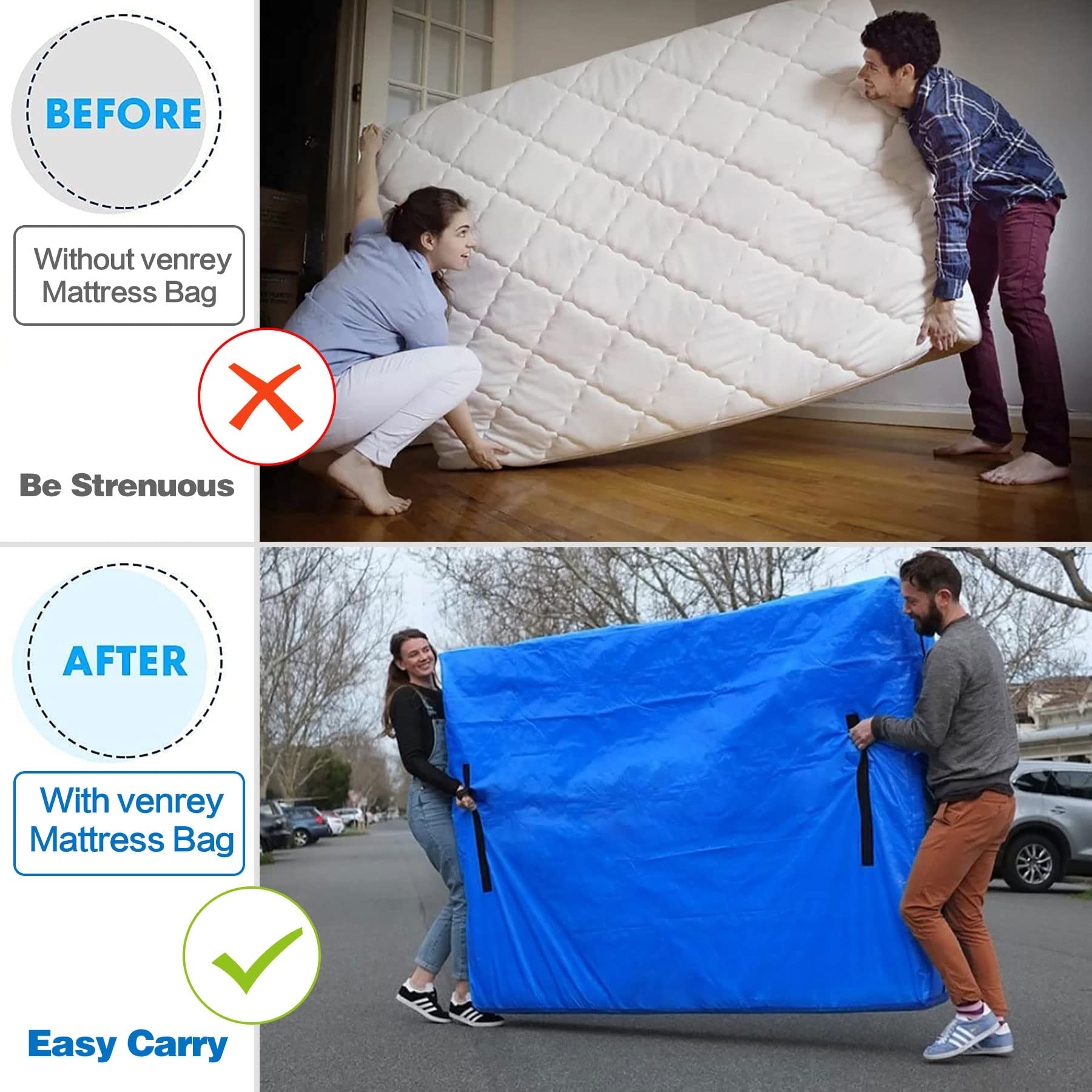 Queen Size Mattress Storage Bag - Heavy Duty Reusable Waterproof Mattress Cover with Handles for Moving & Long Term Storage (82