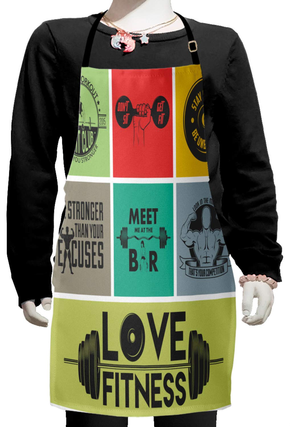 Ambesonne Adjustable Fitness Apron - Colorful Lettering & Modern Design for Baking, Painting & Cooking - Small Bib Apron with Ties for Active Lifestyle & Sports Enthusiasts - Perfect for Home, Gym & Outdoor Activities