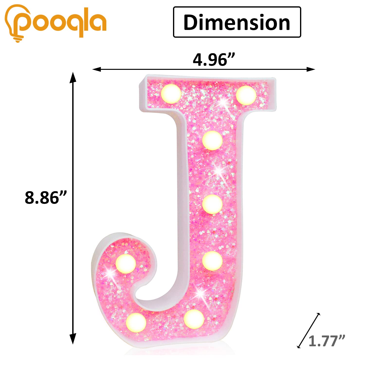 Pooqla LED Marquee Letter Lights - Pink Glitter Alphabet Sign with Battery Power for Night Light, Birthday Party, Wedding, Home Bar & Christmas Decorations | Perfect for Girls' Gifts, Bedroom, Nursery & Photo Booth Backdrops