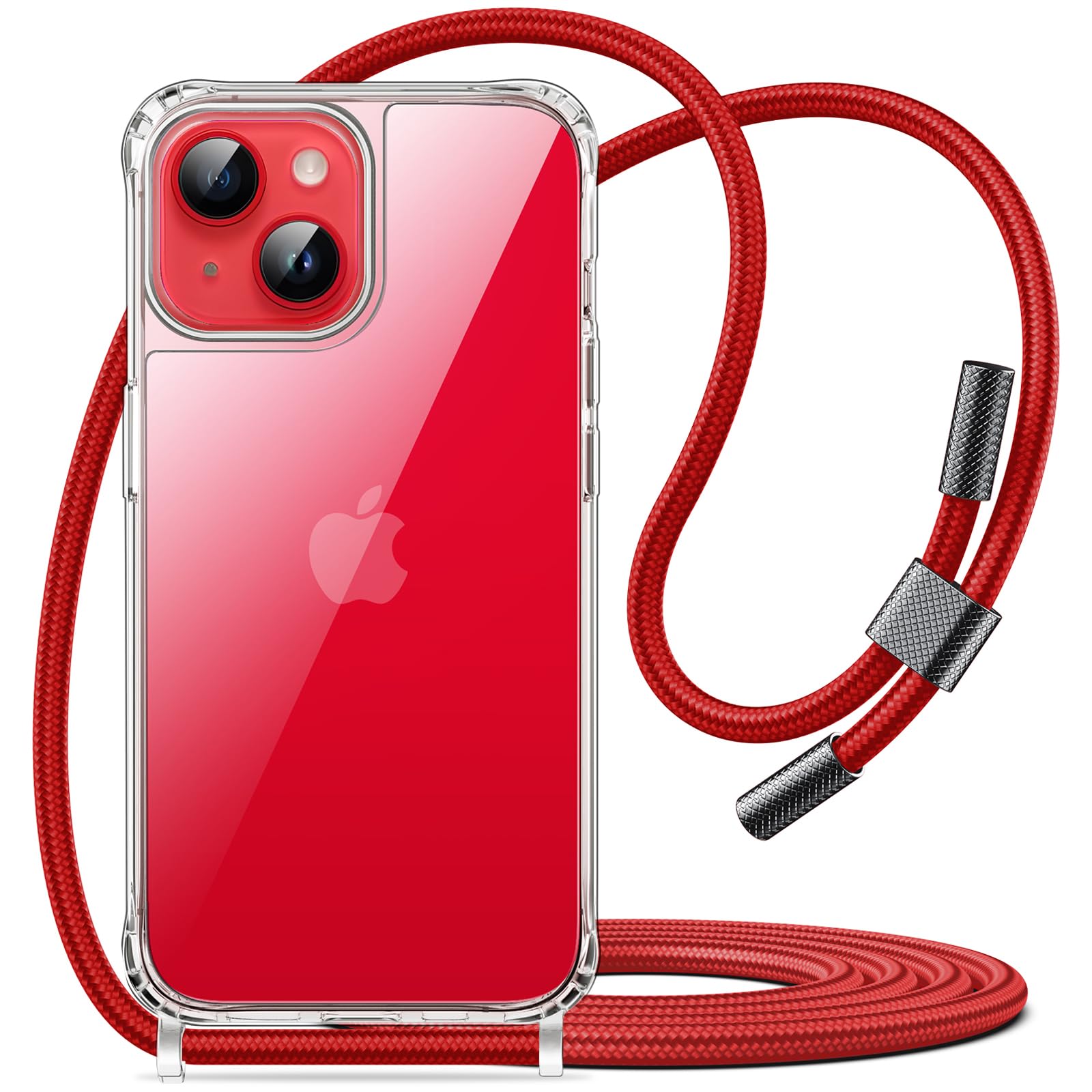 JETech Clear Shockproof iPhone 14 Plus 6.7-Inch Crossbody Phone Case with Adjustable Lanyard Strap - Anti-Yellowing Transparent Protective Cover with Neck Cord (Red) | Perfect for Running, Travel & Hands-Free Daily Use