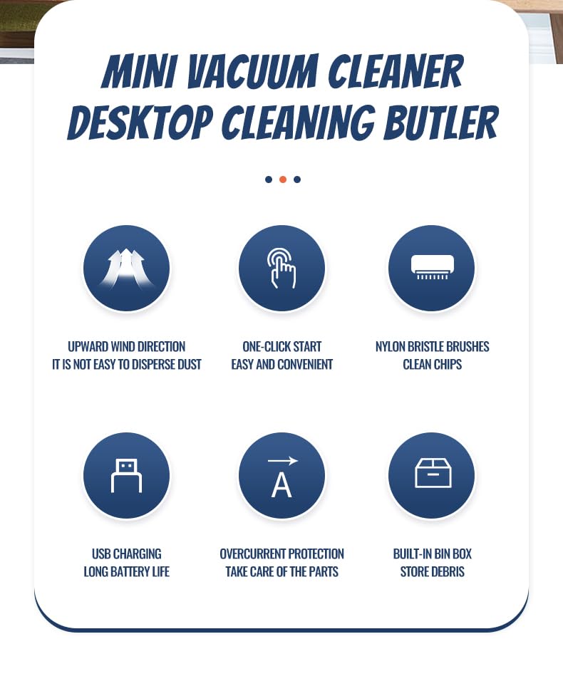 USB Desktop Vacuum Cleaner with Nozzle & Brush - Portable Mini Dust Cleaner for Office & Home