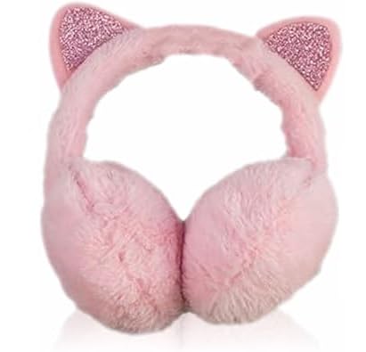 Women's Cat Ear Muffs - Super Soft Knitted Furry Ear Warmers for Winter, Adjustable Plush Earmuffs Headband in Pink | Perfect for Outdoor Activities, Skiing, and Cold Weather Fashion