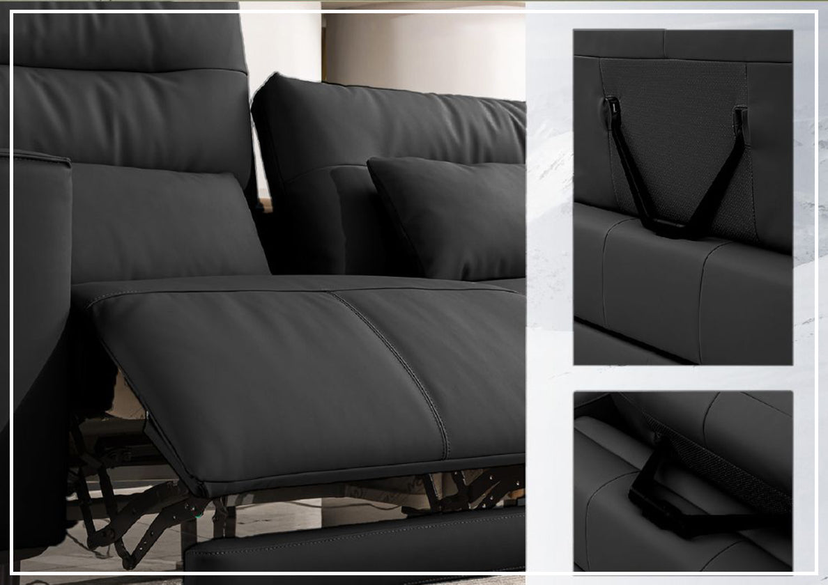 Klaussner Alessandro 3-Seater Leather Power Recliner Sofa with Extended Footrest - Comfortable Electric Reclining Couch for Living Room, Home Theater & Family Relaxation