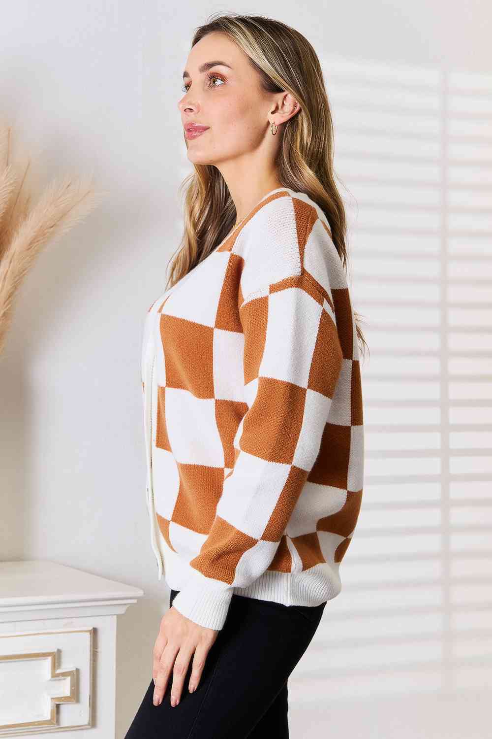 Camel Button Up V-Neck Dropped Shoulder Cardigan Sweater for Women | Cozy Fall & Winter Layering Piece | Perfect for Office, Date Night & Casual Outfits