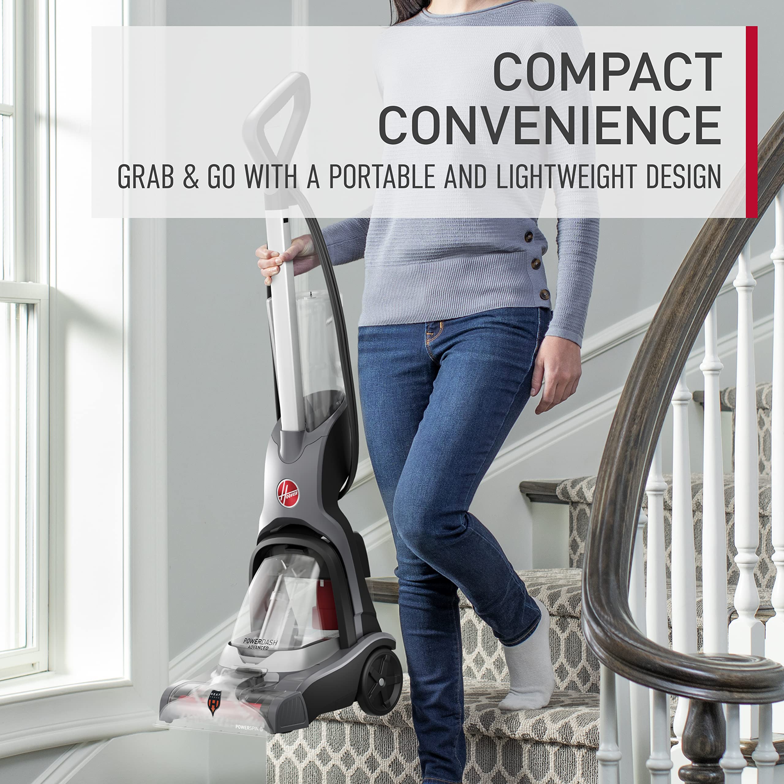 Hoover PowerDash Pet Advanced Compact Carpet Cleaner Machine for Pet Hair & Stains - Lightweight Carpet Shampooer with Above Floor Cleaning - Perfect for Homes with Pets, Kids & High-Traffic Areas - Use with Hoover Cleaning Solution for Fresh, Bright Carpets