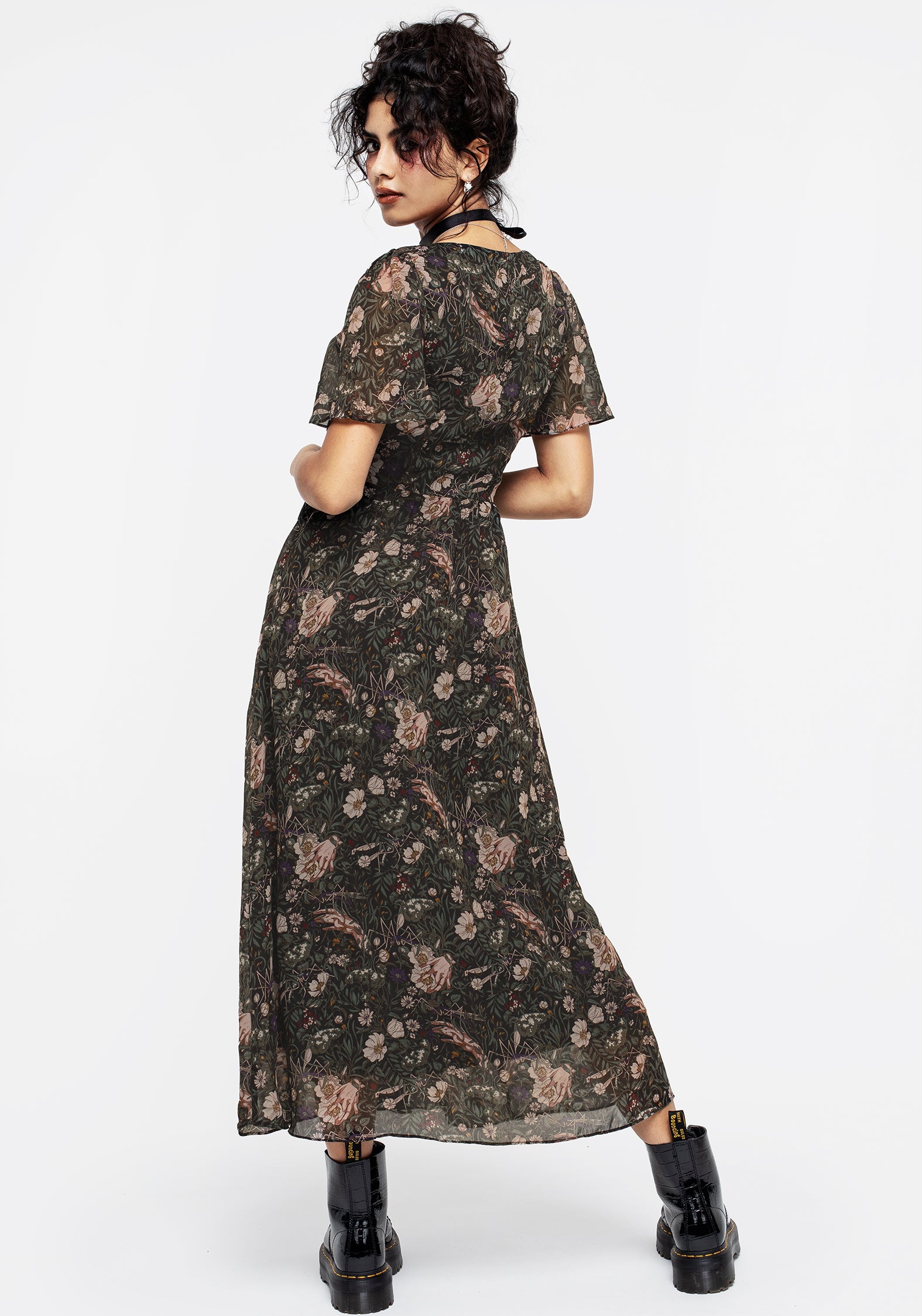 Ophelia Chiffon Midaxi Dress for Women - Elegant Flowy Summer Maxi Dress with V-Neck & Flutter Sleeves - Perfect for Beach Vacation, Wedding Guest & Evening Party