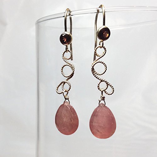Pink Sapphire & Garnet Earrings - Gold Filled Jewelry for Gifts | 2 Inch Elegant Drops for Party & Wedding
