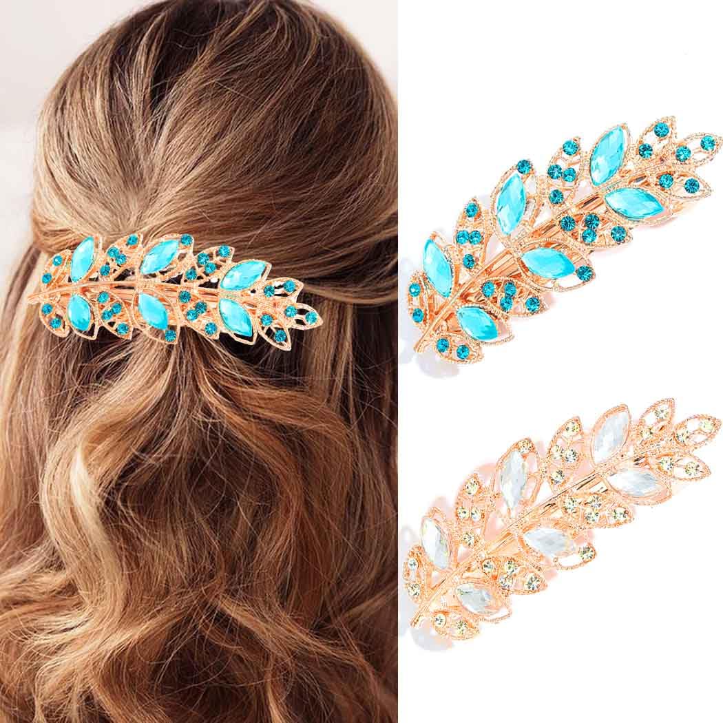 BARTOSI Gold French Barrette Hair Clips - Sparkly Rhinestone Crystal Hair Barrettes for Women (2 Pack) | Vintage Hair Accessories for Weddings, Parties & Everyday Elegance