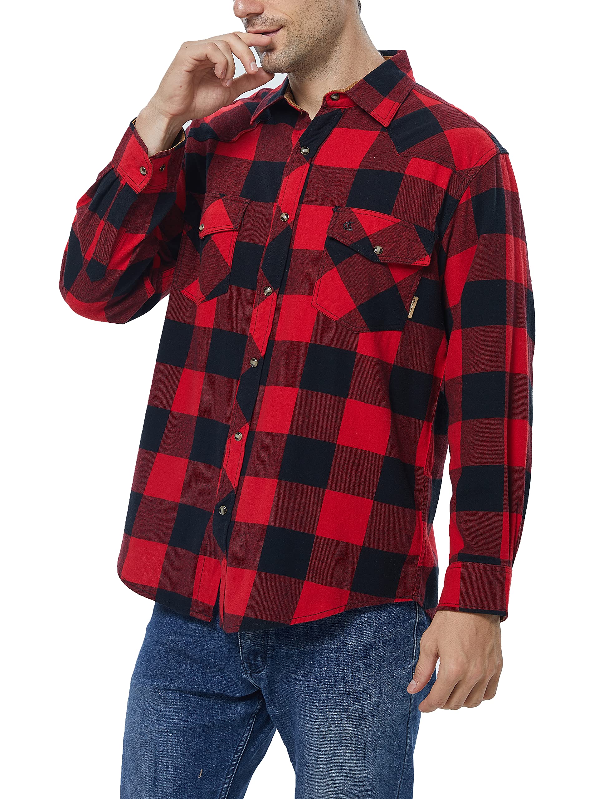 COEVALS CLUB Men's Flannel Shirts - Long Sleeve Western Snap Button Plaid Work Shirt for Casual & Outdoor Wear - Perfect for Camping, Hiking and Fall Fashion