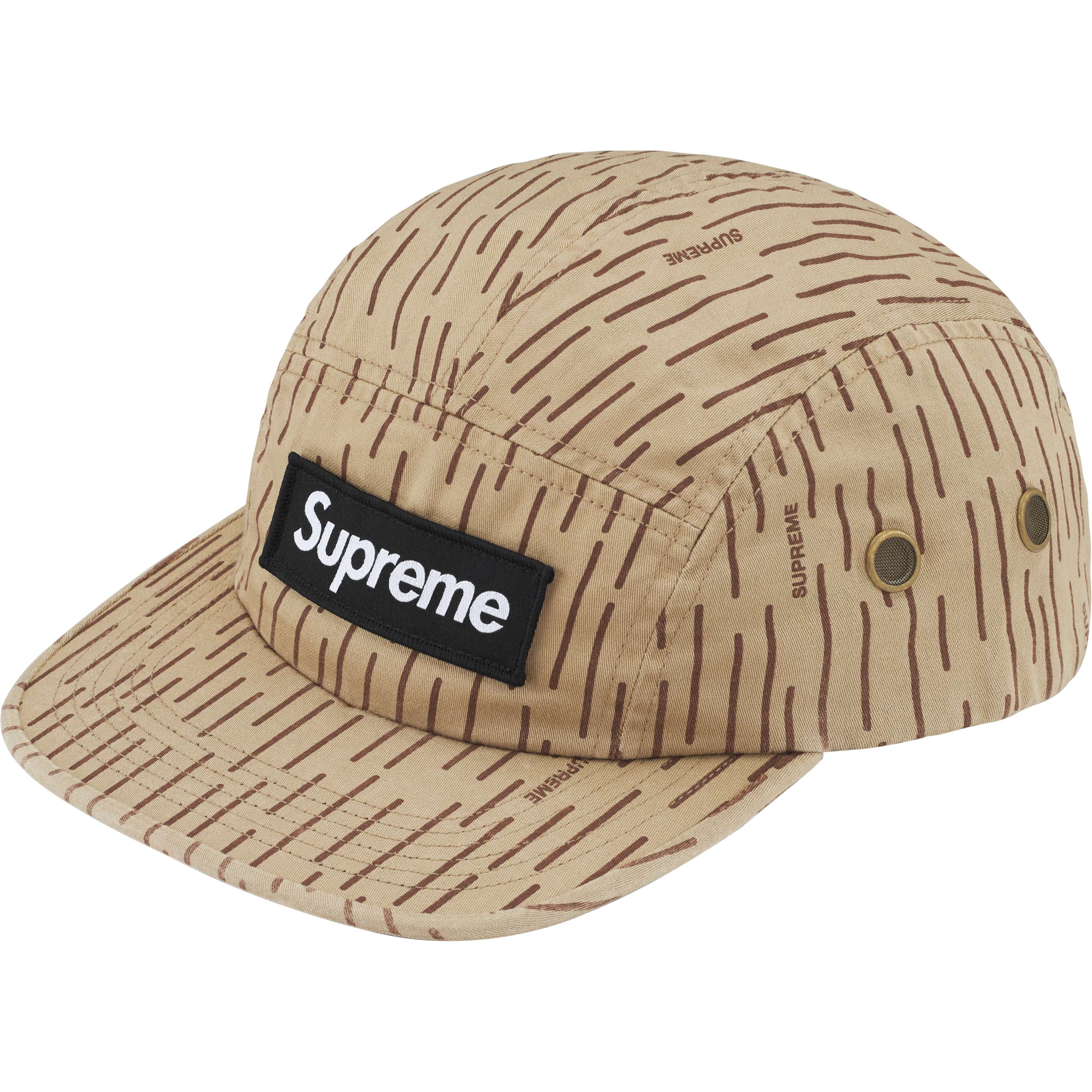 Supreme FW24 Military Camp Cap - Khaki Raindrop Camo Design - Stylish Outdoor & Streetwear Hat for Men & Women