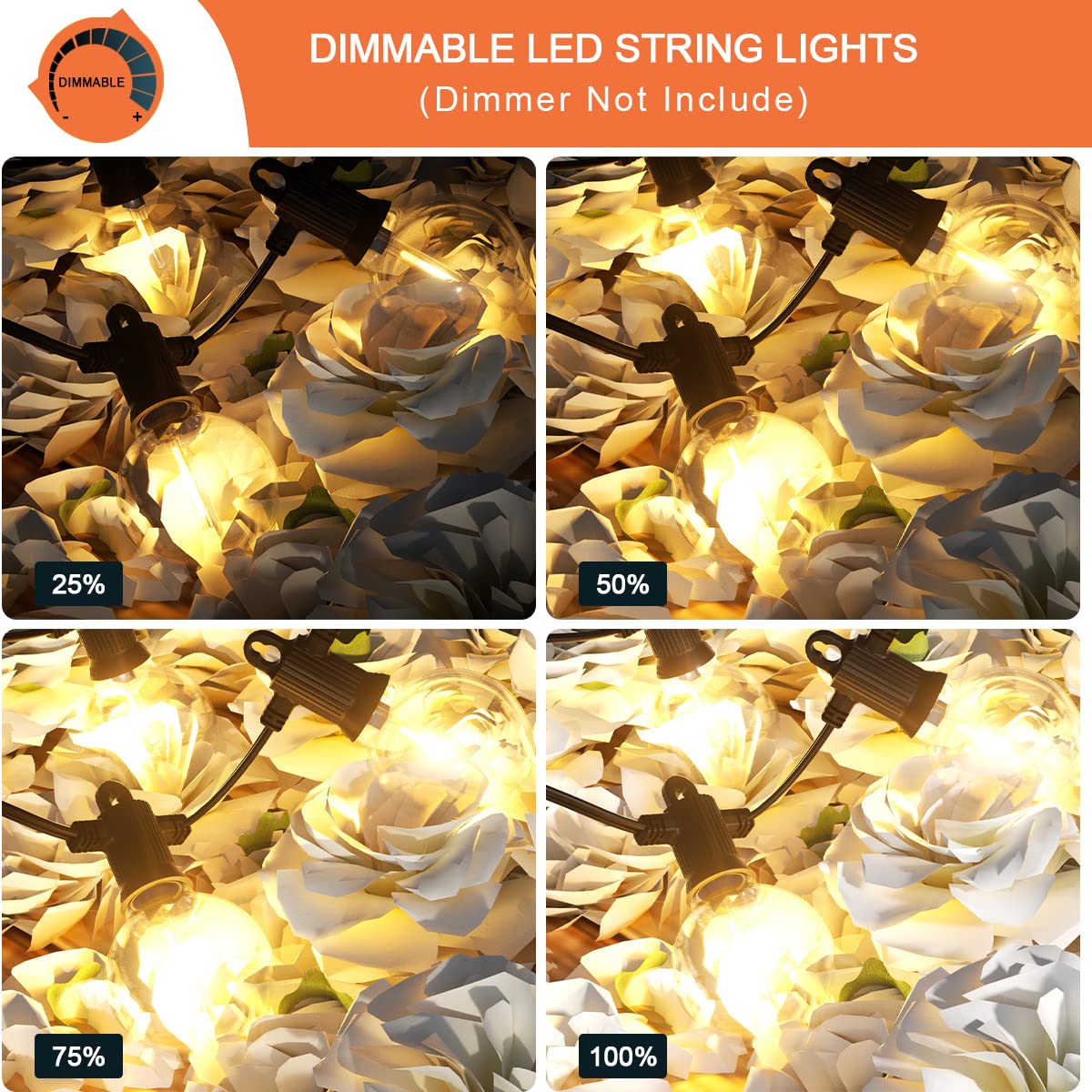 Kawaya 25 FT Outdoor LED String Lights with 12+1 Shatterproof Edison Bulbs - IP65 Waterproof Dimmable Hanging Lights - 2700K Warm White for Patio, Yard, Porch, Deck, Bistro | Perfect for Backyard Parties, Wedding Decor & Outdoor Dining