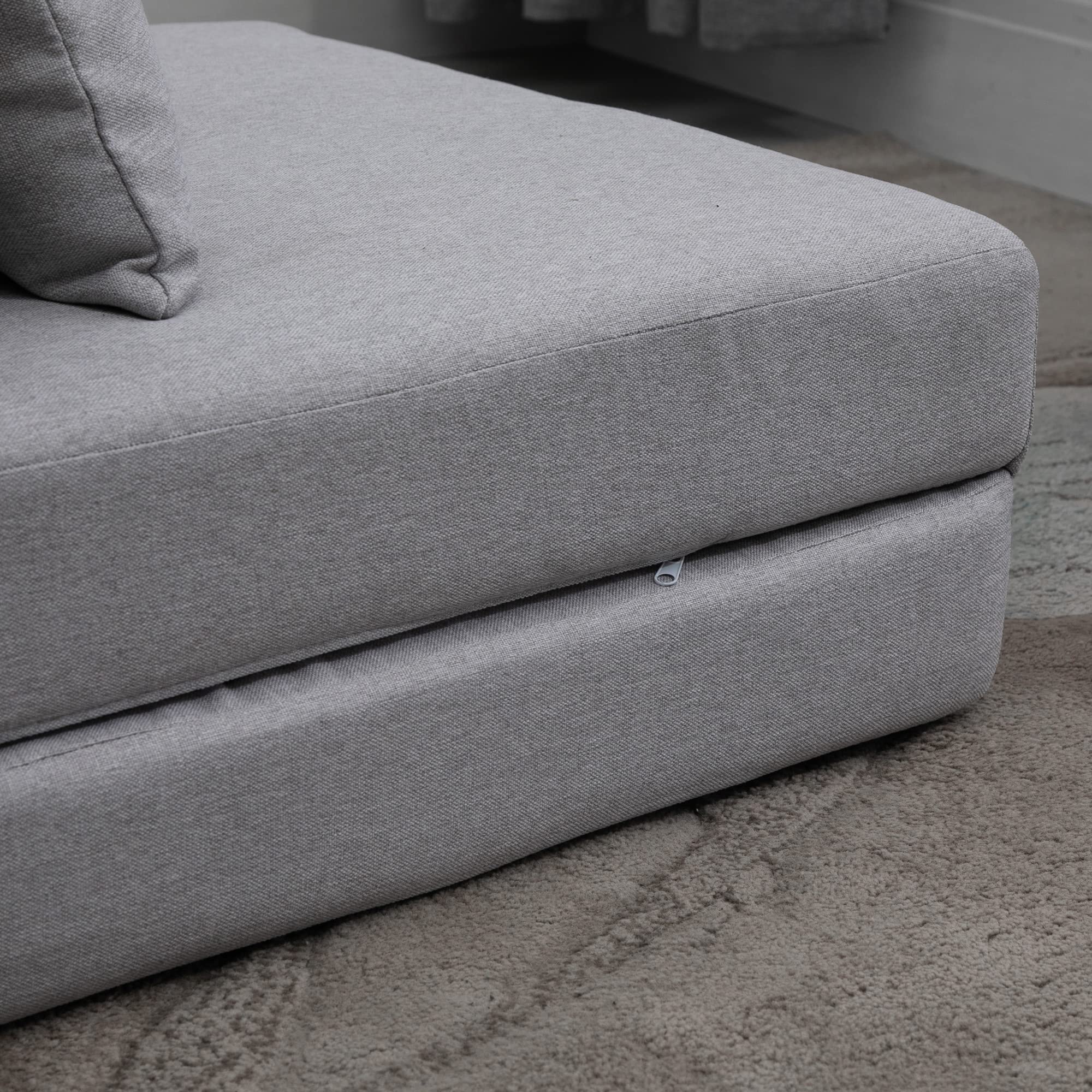 HOMCOM Convertible Flip Chair to Sofa Bed, Adjustable Backrest Floor Lazy Sofa with Metal Frame & Pillows, Folding Upholstered Couch for Living Room, Bedroom, Dorm - Light Grey | Perfect for Small Spaces, Lounging & Overnight Guests