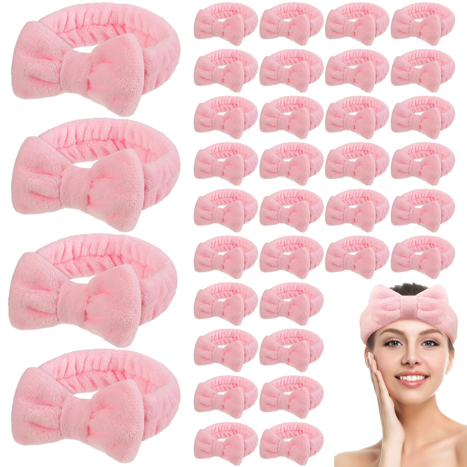 36 Pcs Spa Headbands Bulk - Soft Flannel Fleece Elastic Face Wash Headbands for Women - Hair Wrap, Yoga, Sports, Shower & Skincare (Pink) - Perfect for Spa Days, Makeup Routine & Relaxation at Home