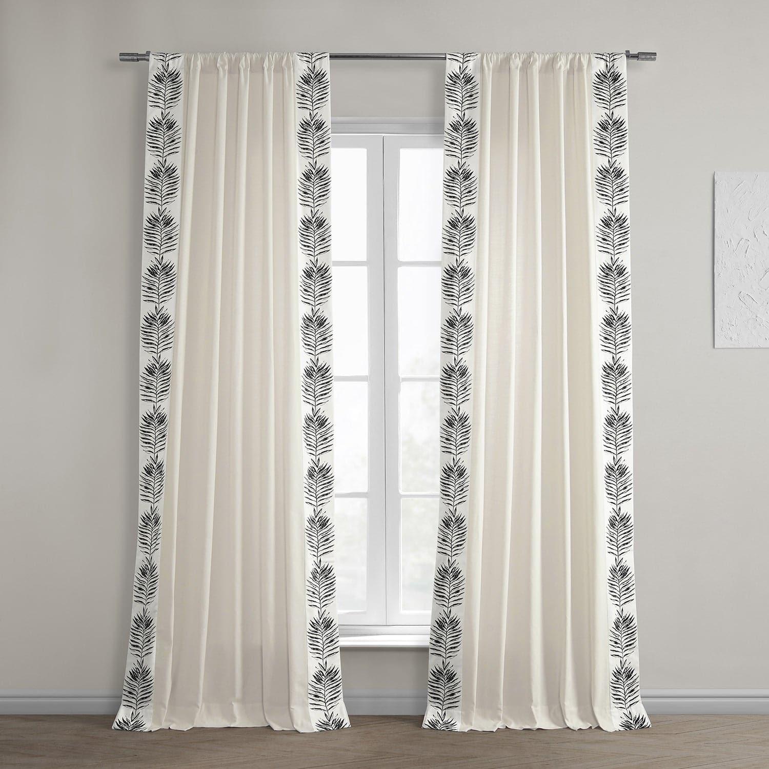 Black Bordered Cotton Curtains by Sago - Elegant Window Treatments for Living Room & Bedroom - Light Filtering & Privacy