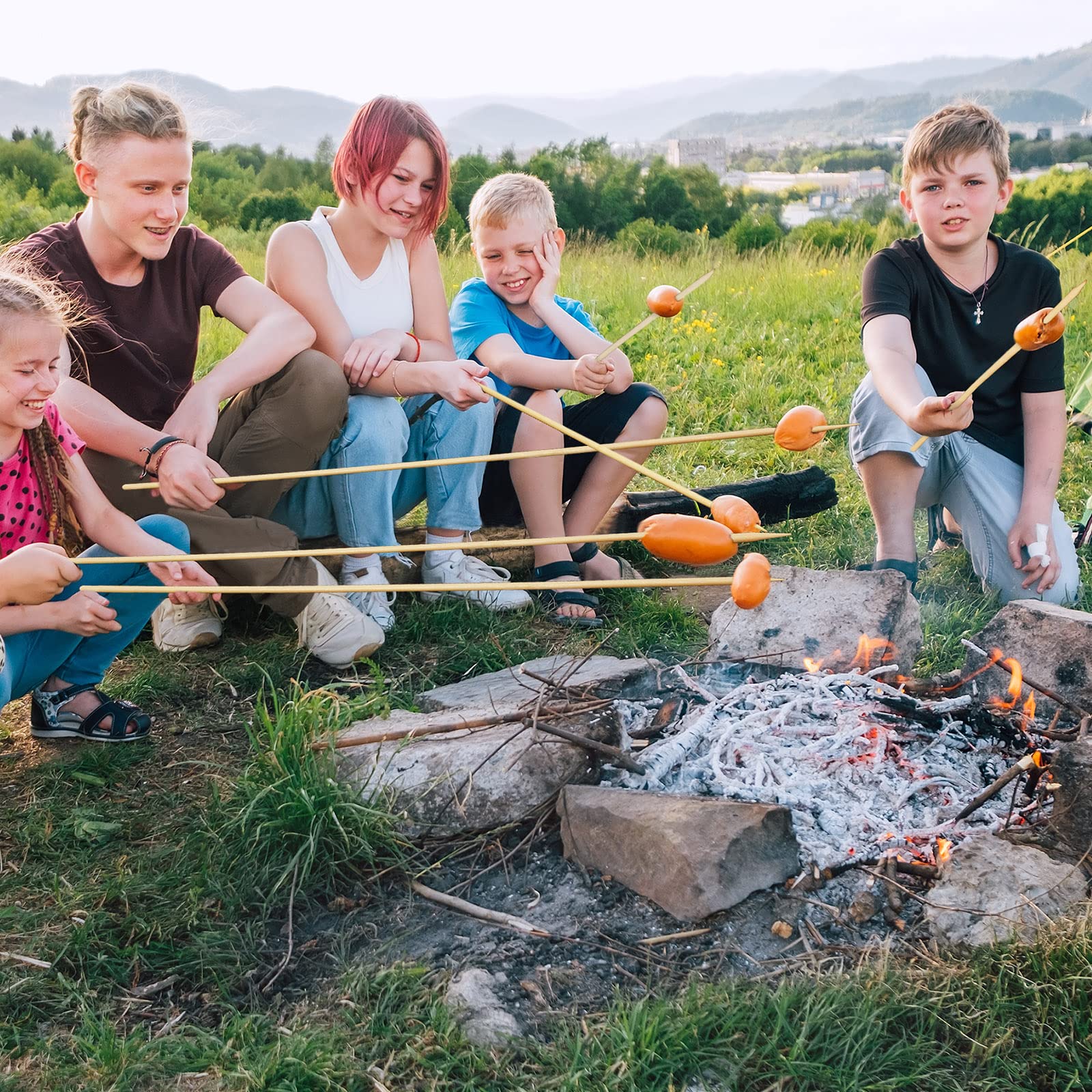 180-Piece Bamboo Marshmallow Roasting Sticks - 36 Inch Thick Bamboo Skewers for Camping, BBQ, Fire Pits | Disposable Hot Dog Forks & Kebab Sticks for Outdoor Cooking, Picnics, and Backyard Parties