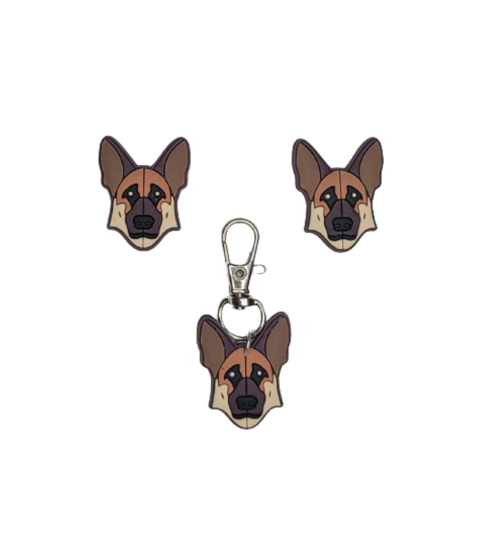 German Shepherd Dog Shoe Charm for Crocs Clogs - 3-Piece Matching Zipper Charm Set | Cute Pet Accessories for Dog Lovers, Perfect for Jibbitz Collection & DIY Shoe Decor