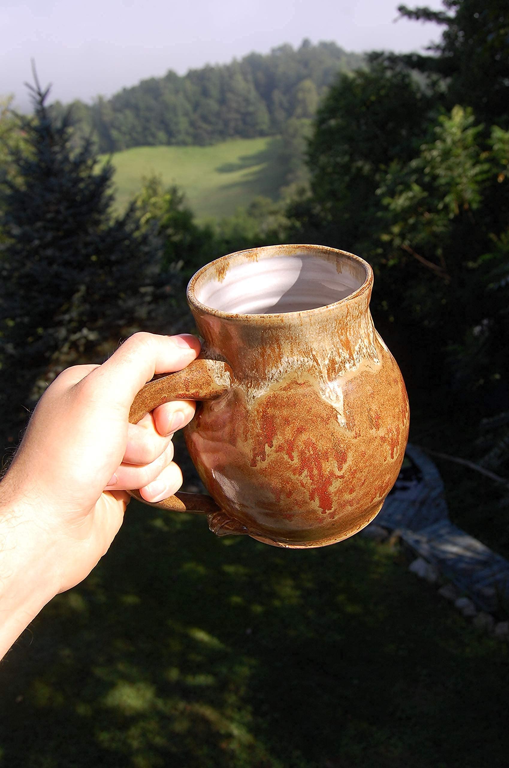 Handmade Brownstone Pottery Mug - Large Hand-Thrown Ceramic Cup for Coffee & Tea | Artisan Crafted in North Carolina | Perfect for Home, Office & Gifts