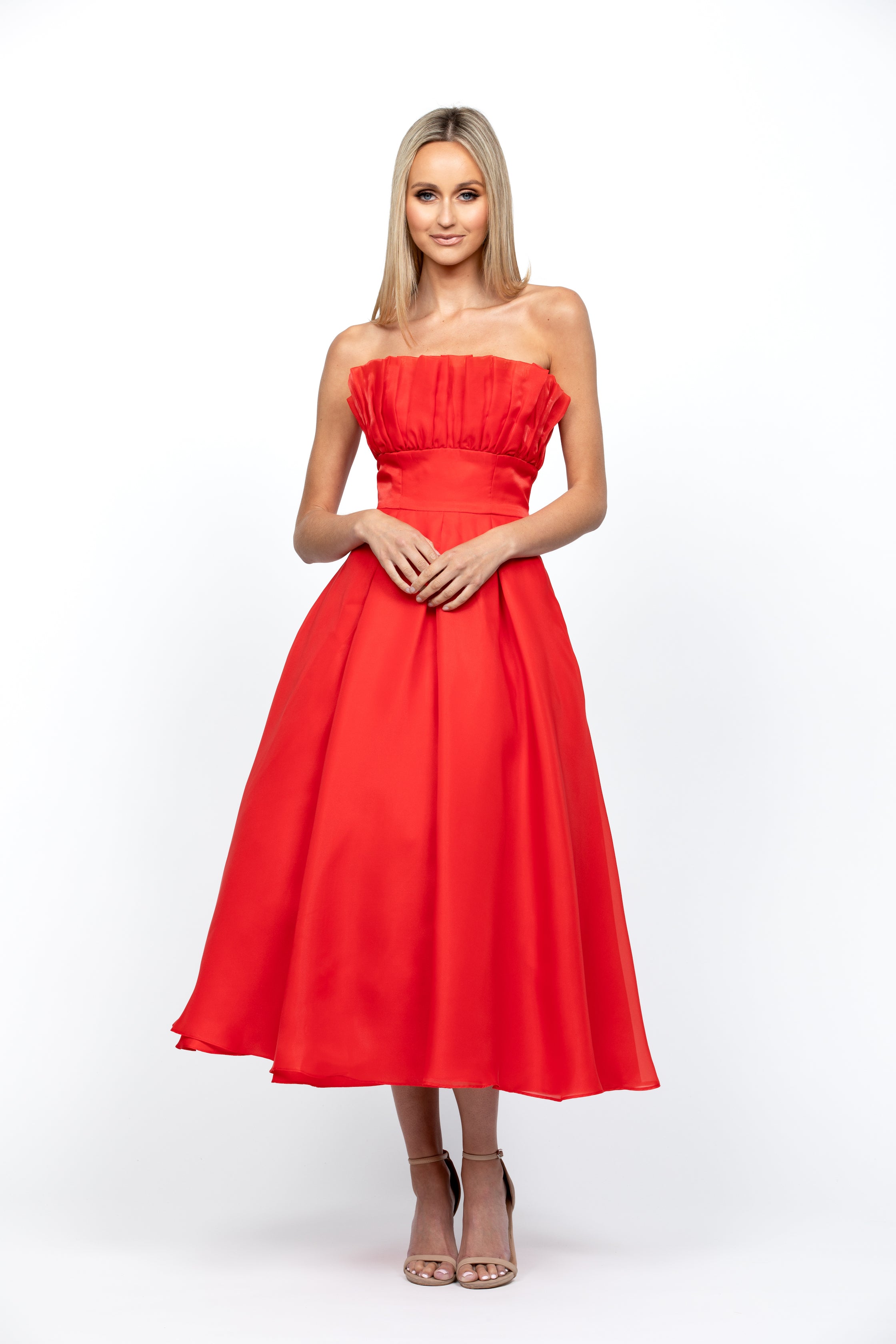 Itzi Ruffled Tea Length Midi Dress - Elegant Floral Print Summer Dress for Women, Perfect for Garden Parties, Brunch Dates & Casual Outings