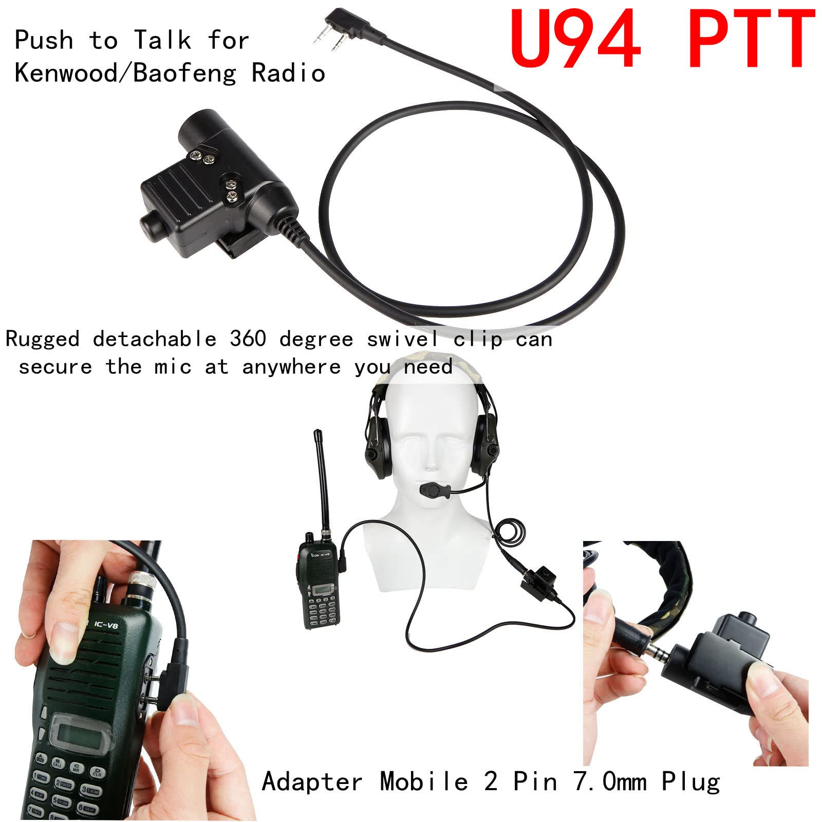 Tactical Headset with U94 PTT 2pin & ARC Rail Adapter - Compatible with Ops-Core Fast, ACH, MICH Helmets - Ideal for Airsoft, Hunting, Shooting & Military Training (Green)