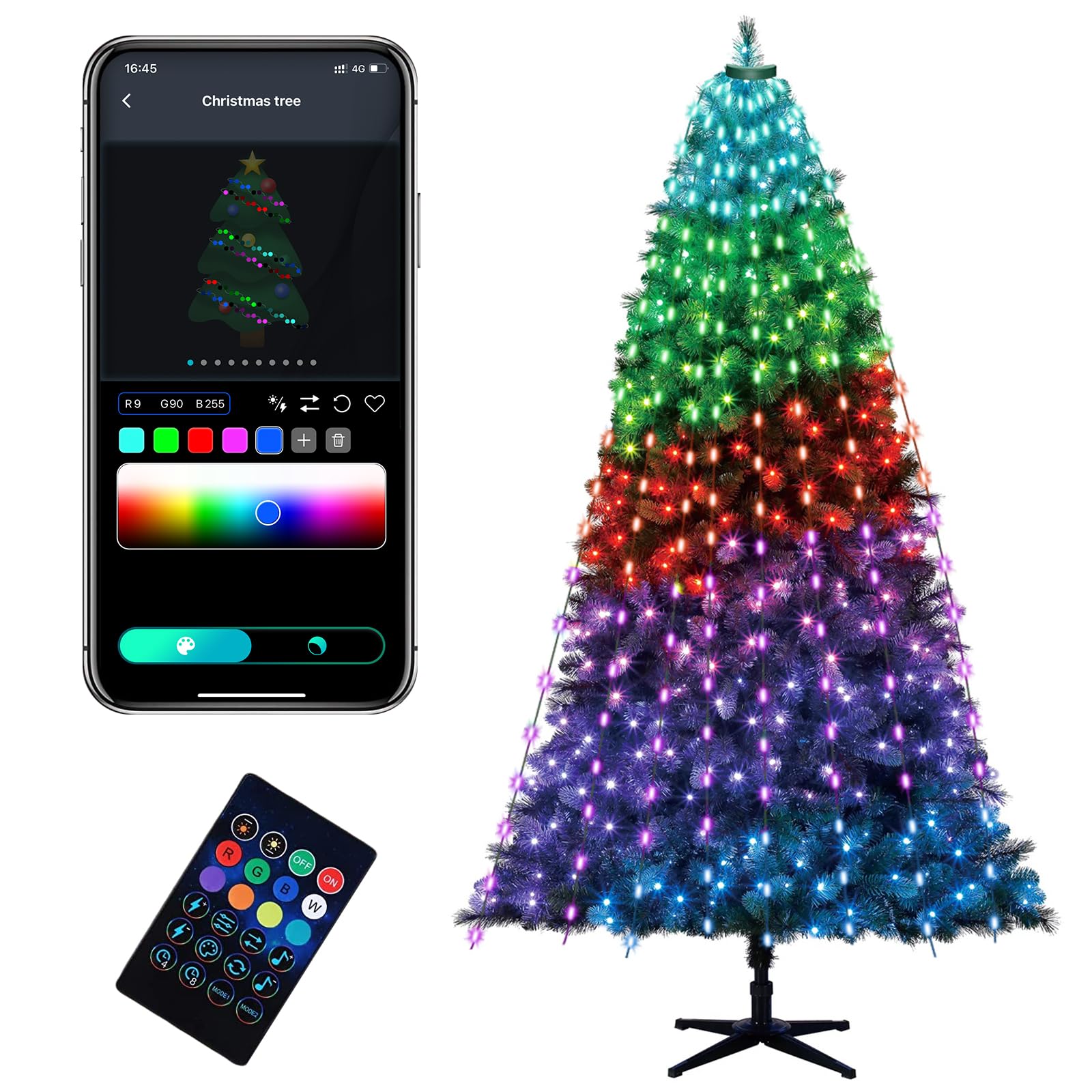 160 LED Smart Christmas Tree Lights with Ring Smart APP Control, IP65 Waterproof Color Changing Outdoor String Lights with Remote - Perfect for Holiday Decor, Wedding, Yard Party & Home Celebration