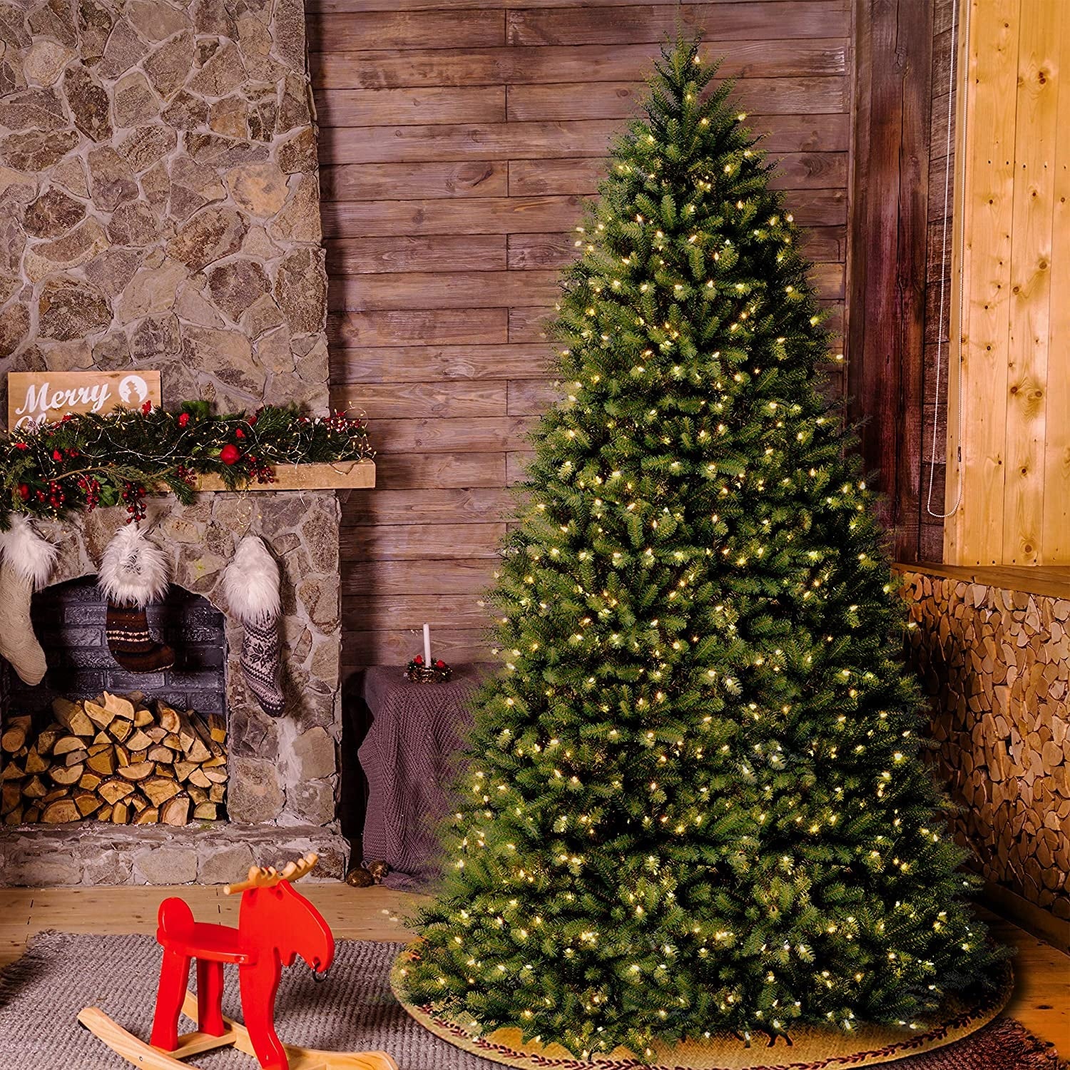 10' Pre-Lit Artificial Christmas Tree - Carrington Instant Lite Pole - Easy Setup for Home, Office, and Holiday Decorations