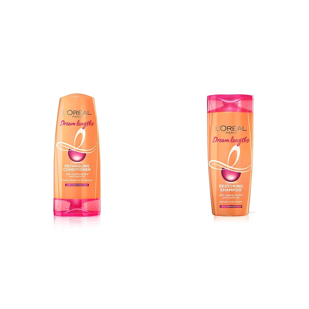 L'Oreal Paris Dream Lengths Shampoo and Conditioner Set for Dry Hair - 192.5ml Each (2-Pack) | Hydrating Hair Care System | Perfect for Damaged, Long Hair & Daily Nourishment