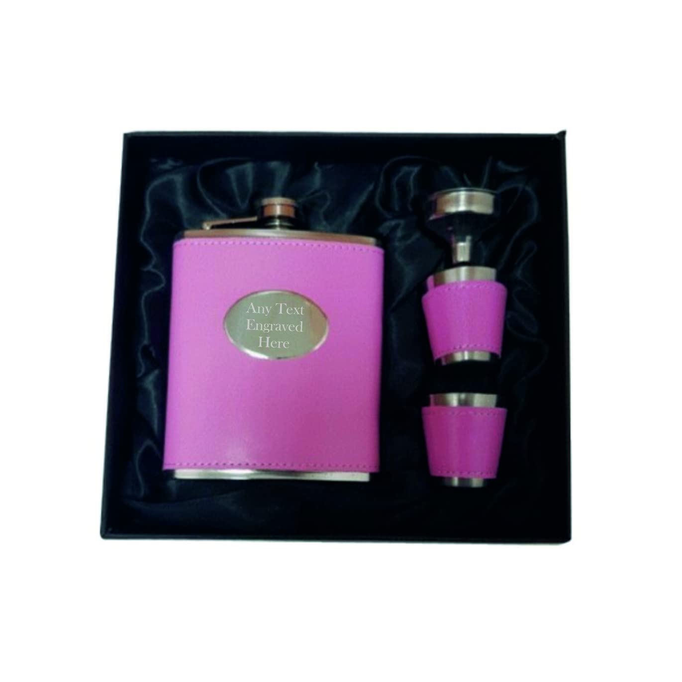 Personalized Engraved Pink 7oz Stainless Steel Hip Flask Gift Set with 2 Shot Glasses & Funnel - Perfect for Weddings, Birthdays & Outdoor Adventures