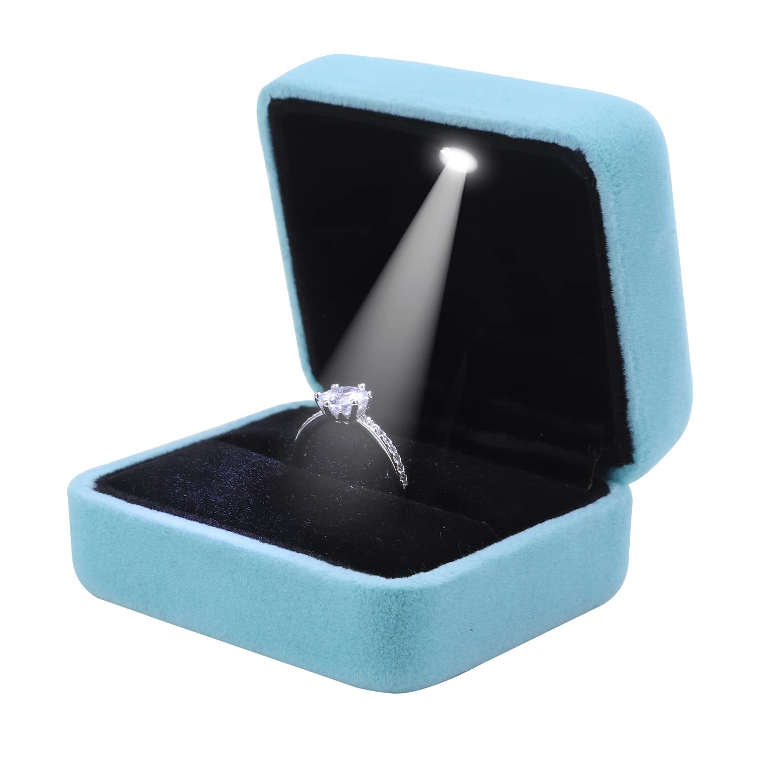 GBYAN Velvet Ring Box with LED Light - Jewelry Display Gift Box for Proposal, Engagement, Wedding - Perfect for Romantic Surprises & Wedding Proposals