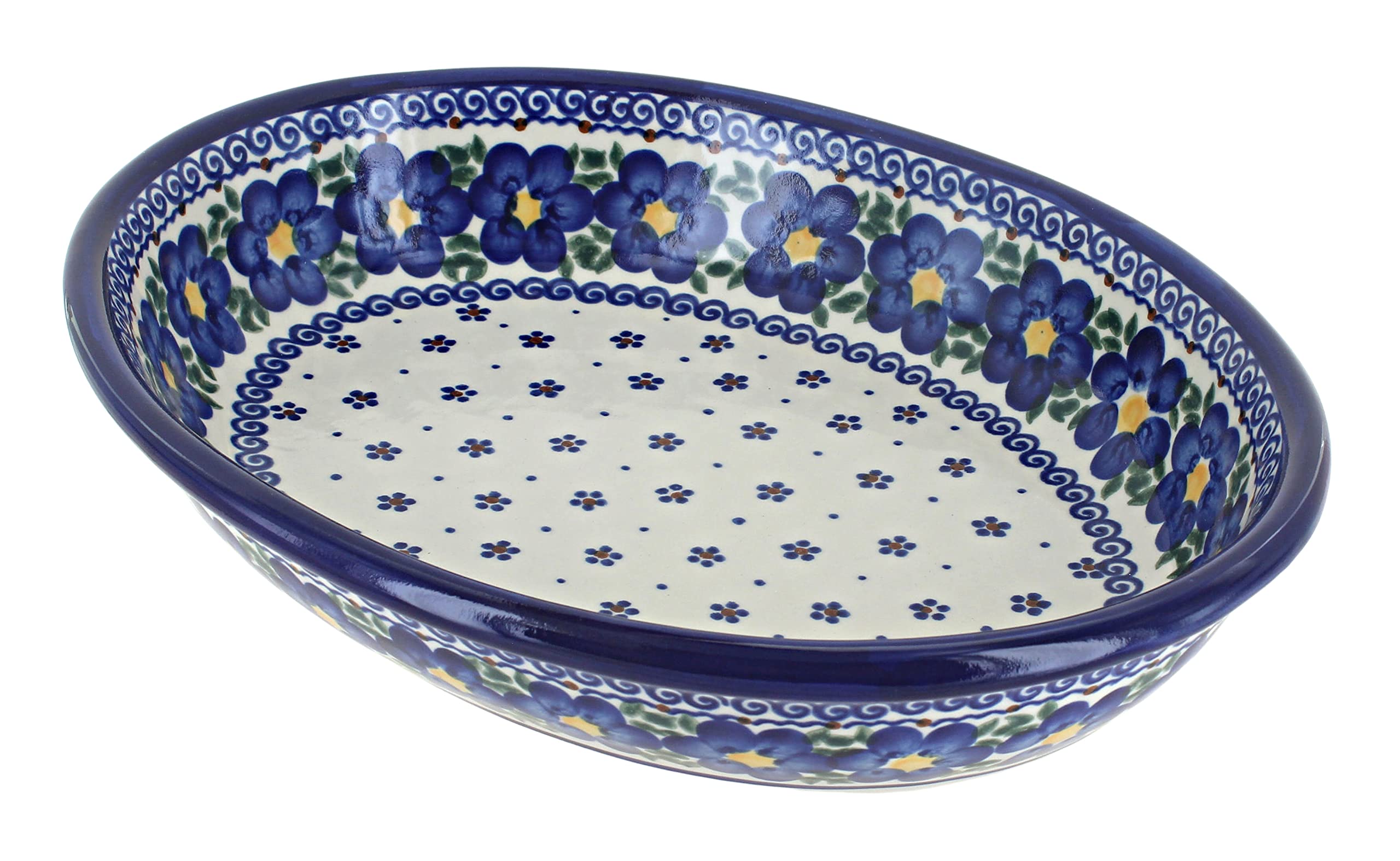 Blue Rose Polish Pottery Spring Blossom Oval Baker - Handmade Ceramic Baking Dish for Casseroles, Pies & Side Dishes - Perfect for Easter, Mother's Day & Spring Entertaining