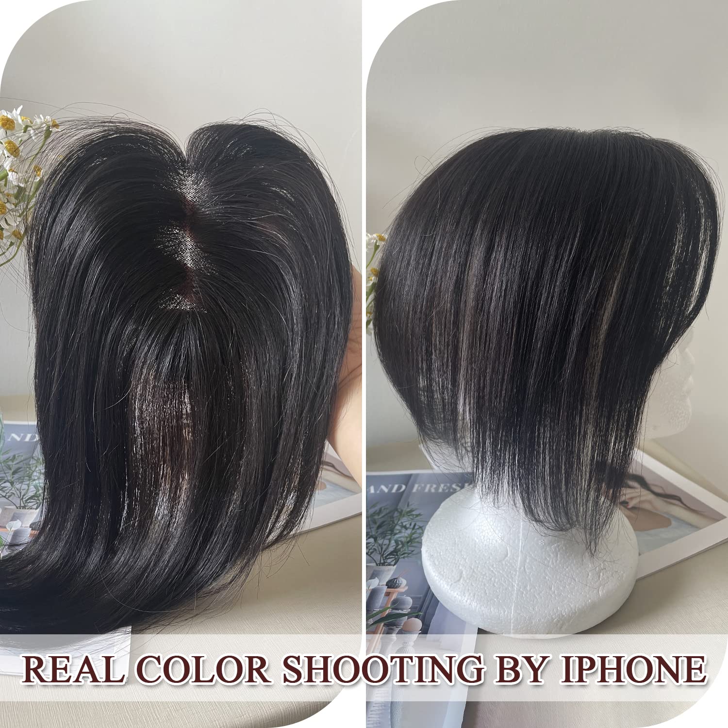 UDU Real Human Hair Toppers for Women with Bangs - Clip-In Hair Pieces for Thinning Hair & Hair Loss Cover | Perfect for Everyday Wear, Work, and Special Occasions