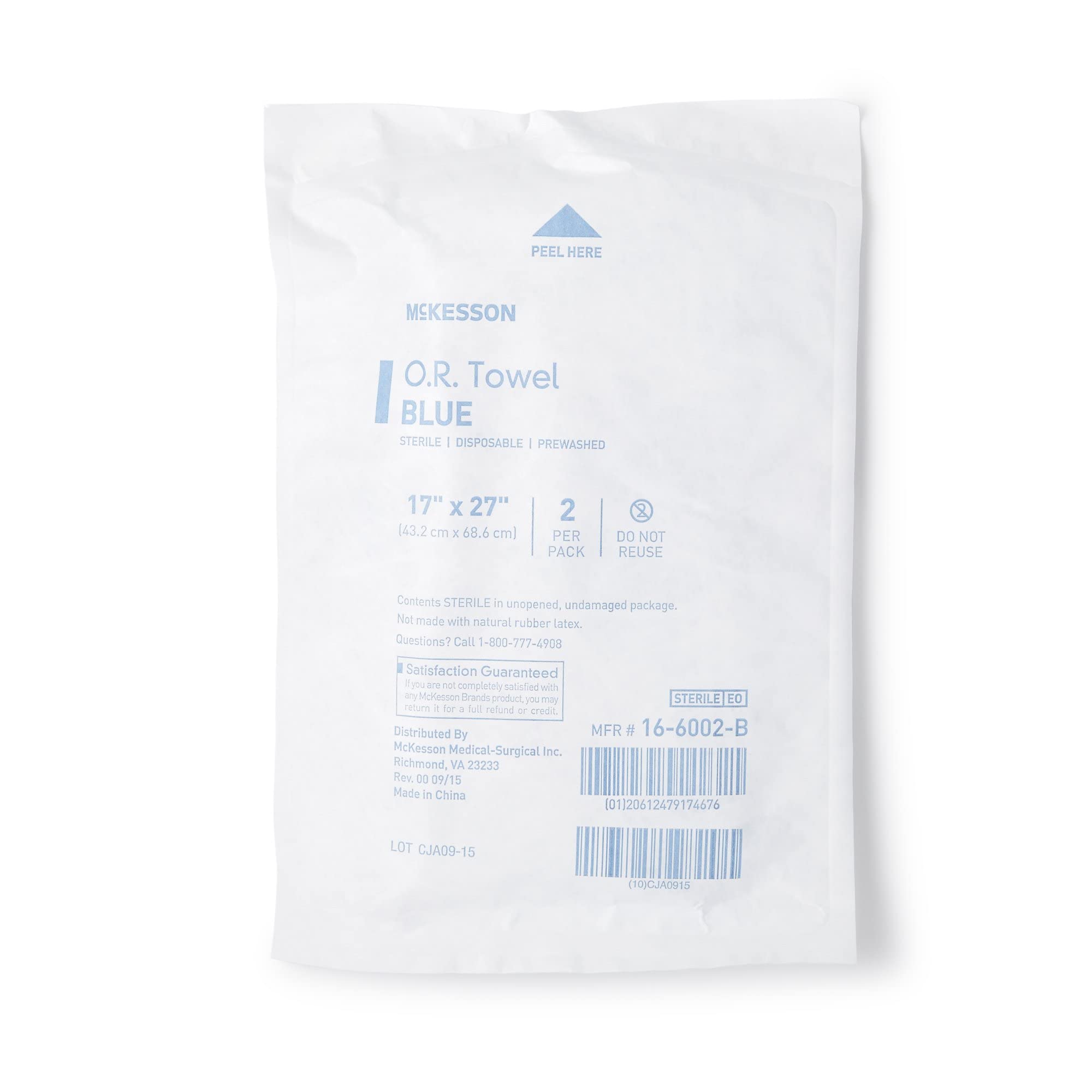 McKesson Sterile Disposable O.R. Towels - Pre-Washed Cotton Plain Weave, Blue 17x27 Inches, 80 Count - Ideal for Surgical, Medical, and First Aid Use
