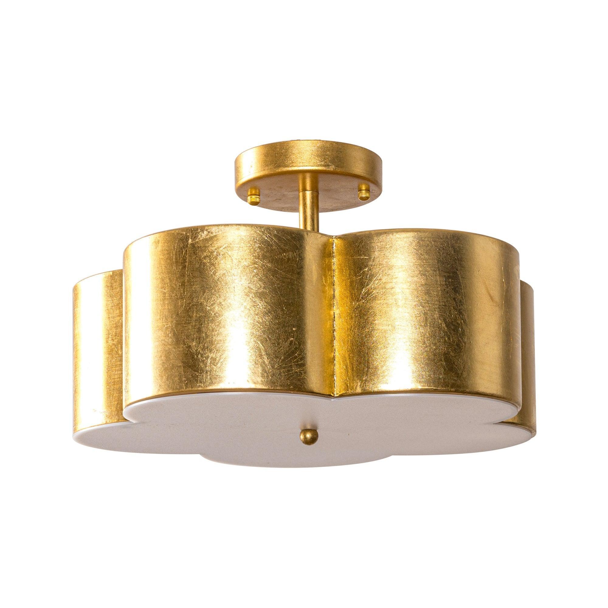 Modern Golden Semi Flush Mount Ceiling Light Fixture - 3 Lights for Bedroom, Dining Room, Living Room & Hallway Lighting