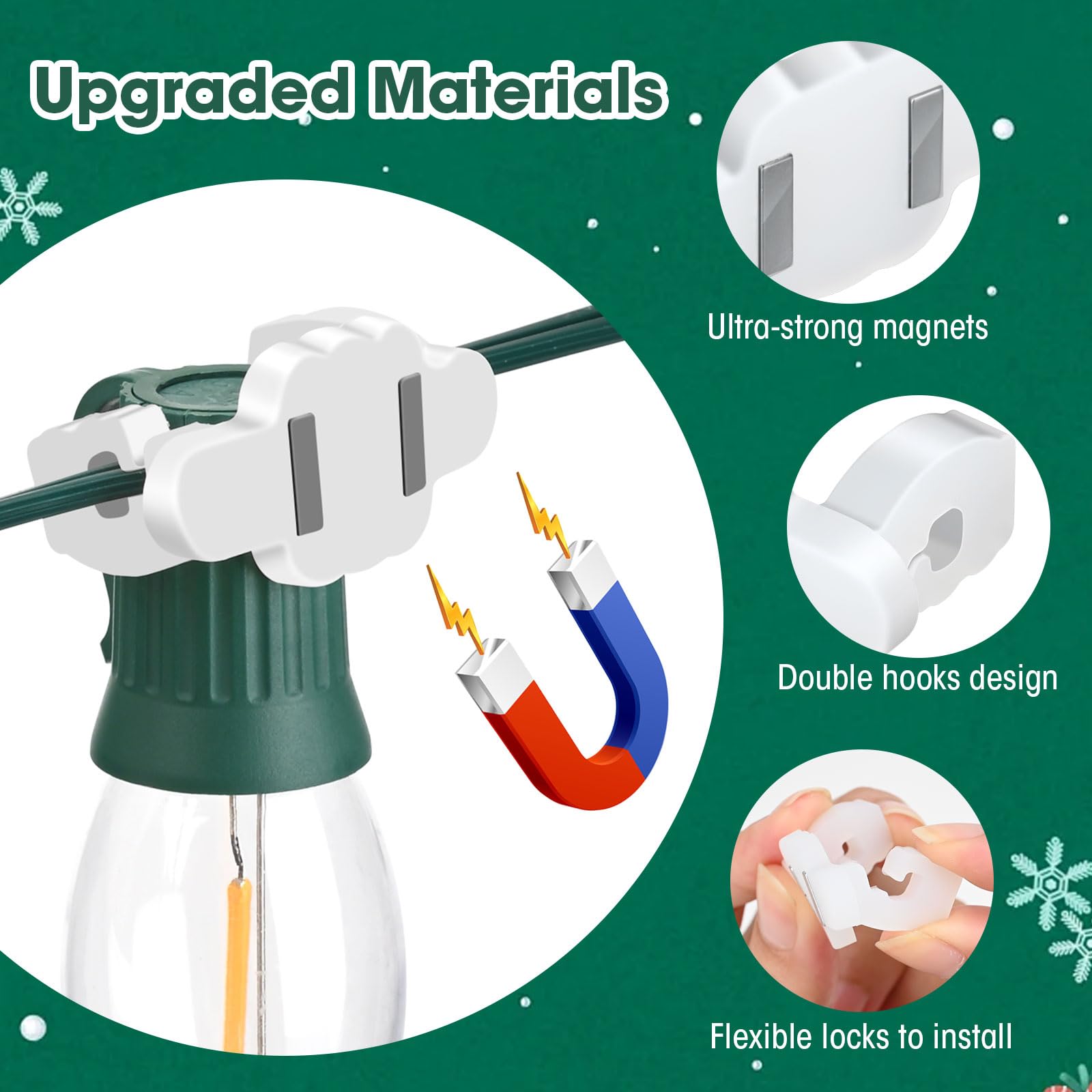 105 Pack Strong Magnetic Christmas Light Clips for Metal Roof - C6/C7/C9 Socket Outdoor Holiday Lights Holder - Universal Xmas Decorations for Icicle Rope Lights (Perfect for Roof, Gutters, Railings & Outdoor Holiday Displays)