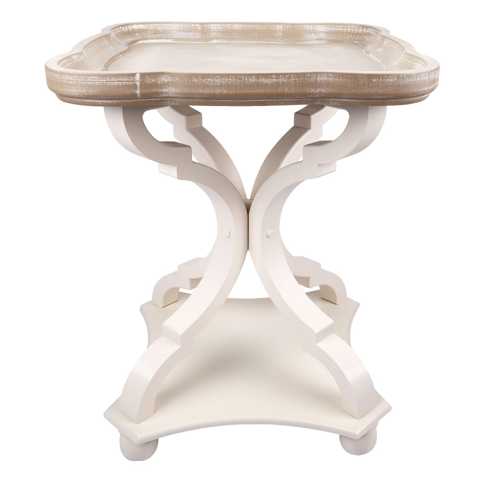 Rustic Farmhouse End Table - French Country Pedestal Accent Table with Natural Square Tray Top & White Wood Legs - Sofa Coffee Side Table Nightstand for Bedroom, Living Room, Dining Room - Perfect for Farmhouse Decor, Coffee Table Display & Bedside Storage (25