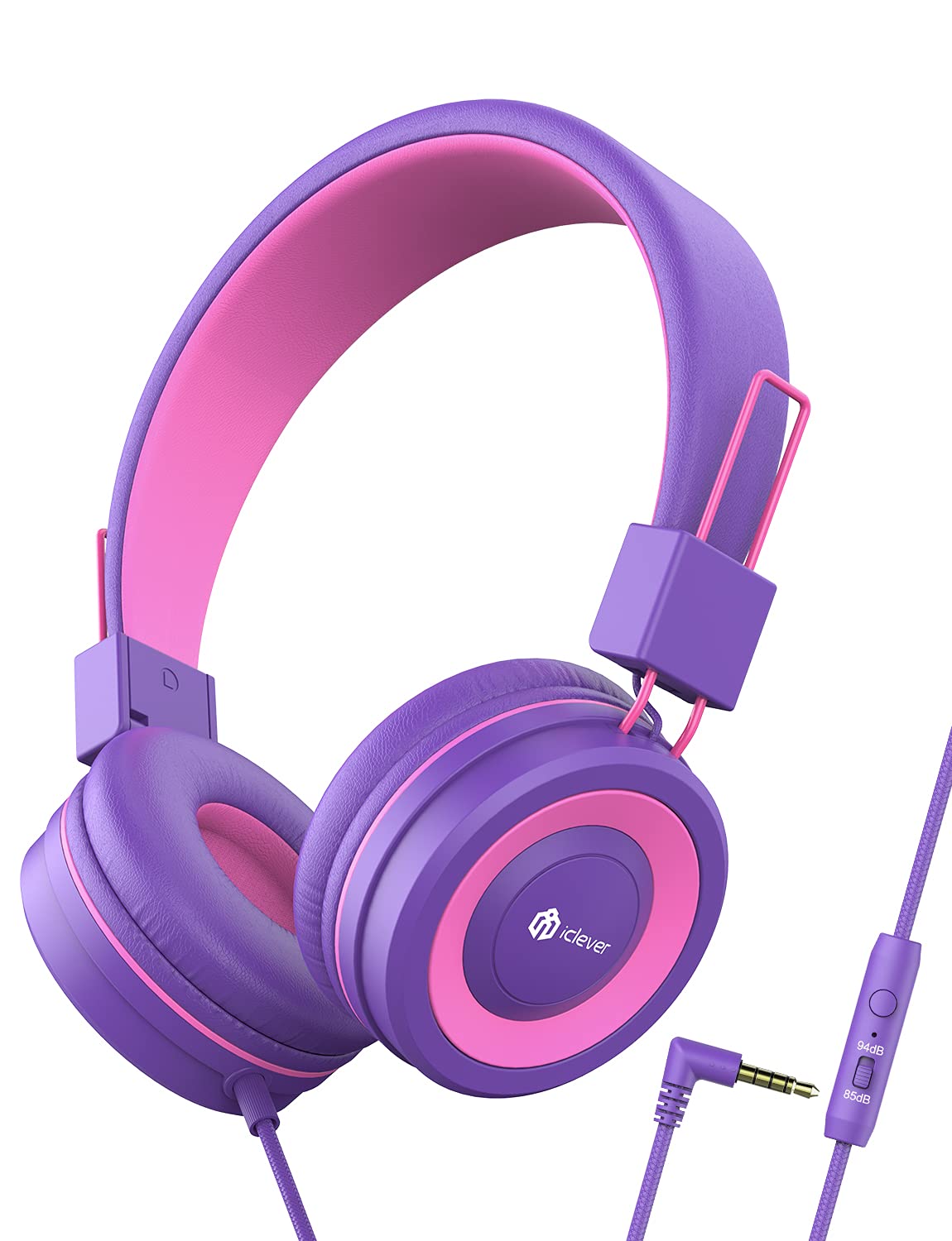 iClever Kids Headphones with Microphone - Volume Limited 85/94dB Safe Listening, Adjustable & Foldable Wired Headphones for Children - Perfect for School, iPad, Tablet, Airplane Travel & Online Learning (Rose)
