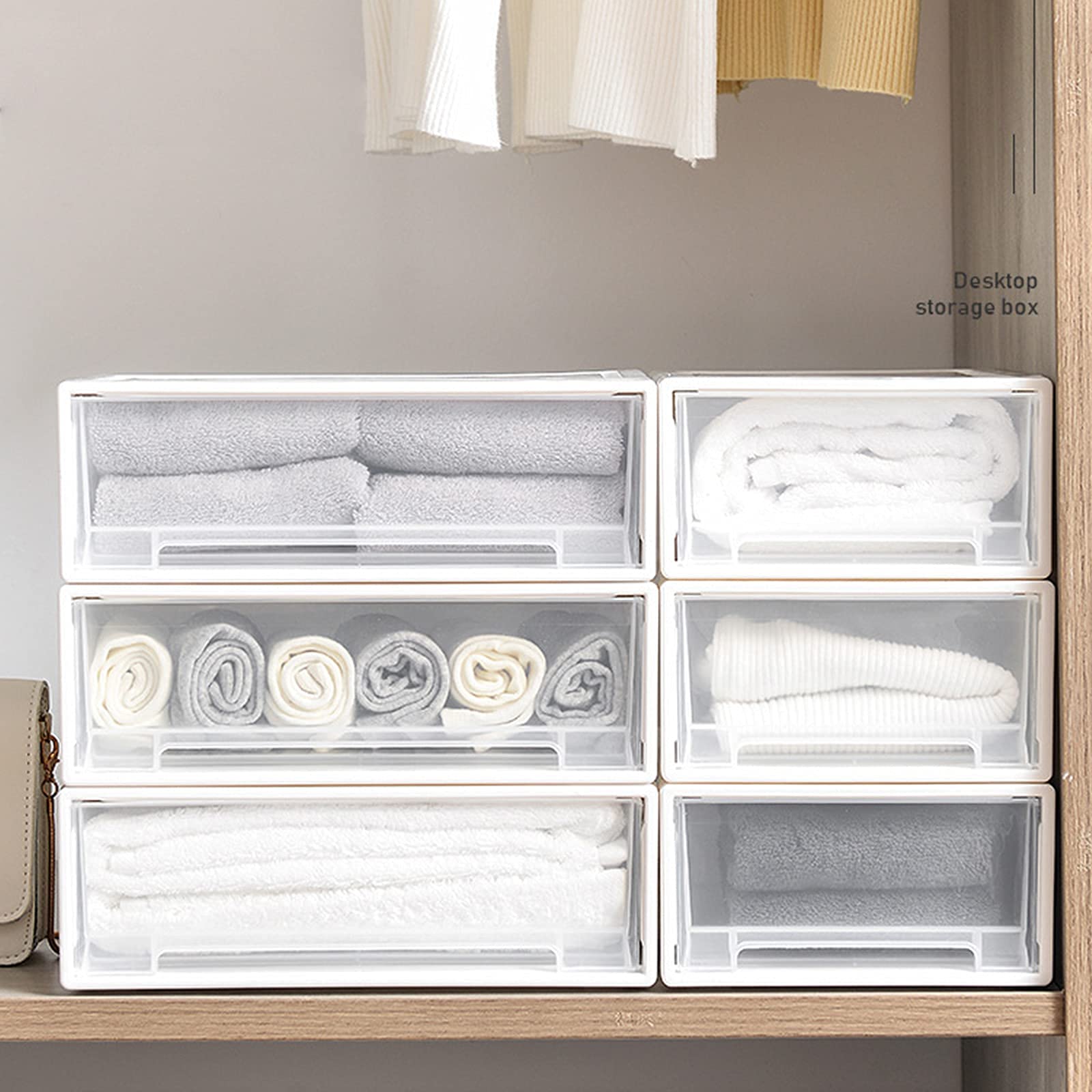 Clear Stackable Desk Organizer Drawers - Small Desktop Storage Box for Office, Home & Craft Supplies | Narrow Open White Design | Perfect for Organizing Stationery, Makeup, Jewelry & Small Accessories (1 Count)