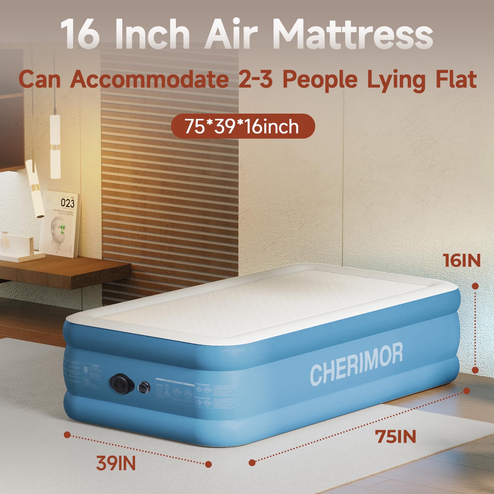 Twin Air Mattress with Built-in Pump - 1000 lbs Support, Air LockMax Technology, Wireless Inflatable Mattress for Camping & Home Use - 16