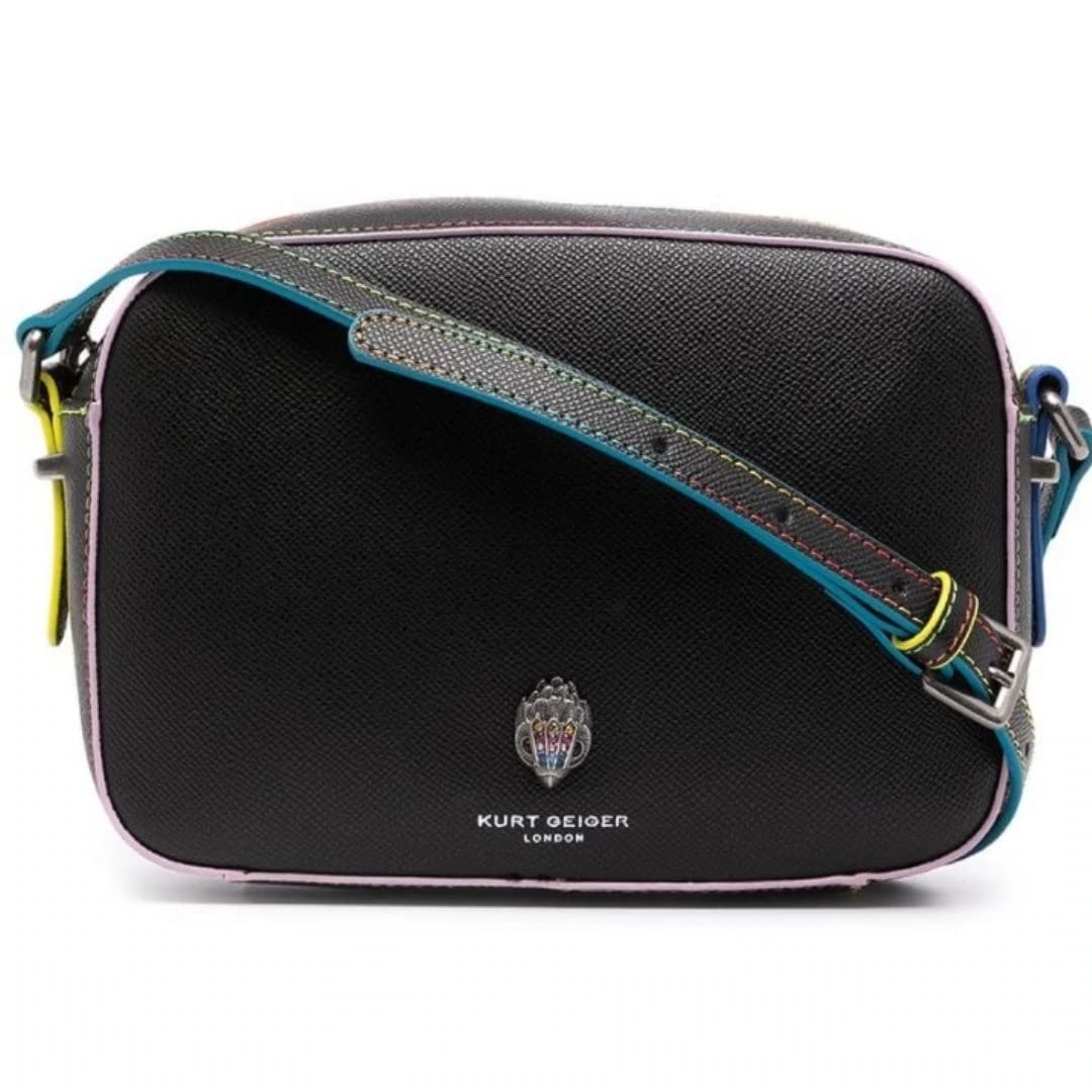 Kurt Geiger Women's Richmond Leather Rainbow Stitch Camera Crossbody Bag - Black | Stylish & Compact Purse for Everyday Use, Travel & Photography