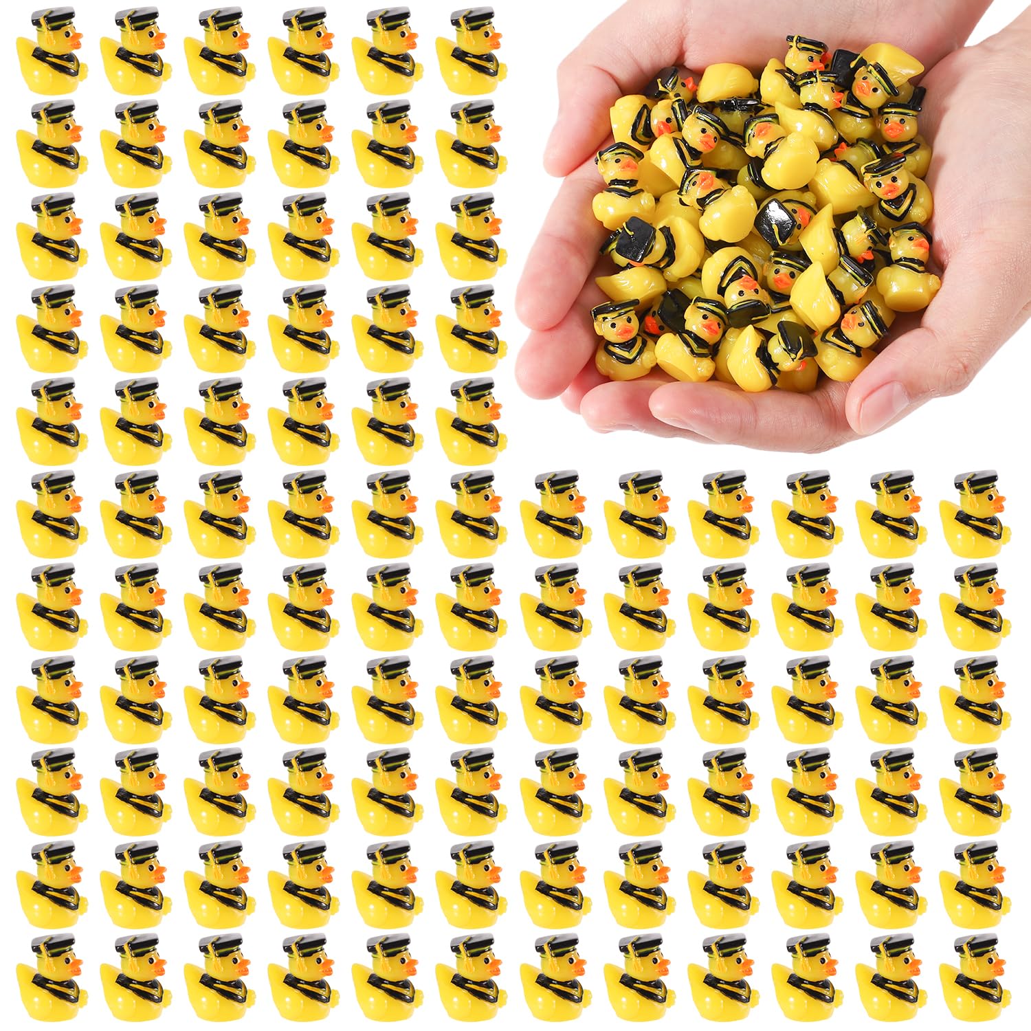 100pcs Mini Resin Graduation Ducks with Bachelor's Hats - Tiny Rubber Duck Decorations for Graduation Gifts, Birthday Parties & DIY Crafts - Funny Resin Duck Charms for Cake Toppers, Table Decor & School Celebrations