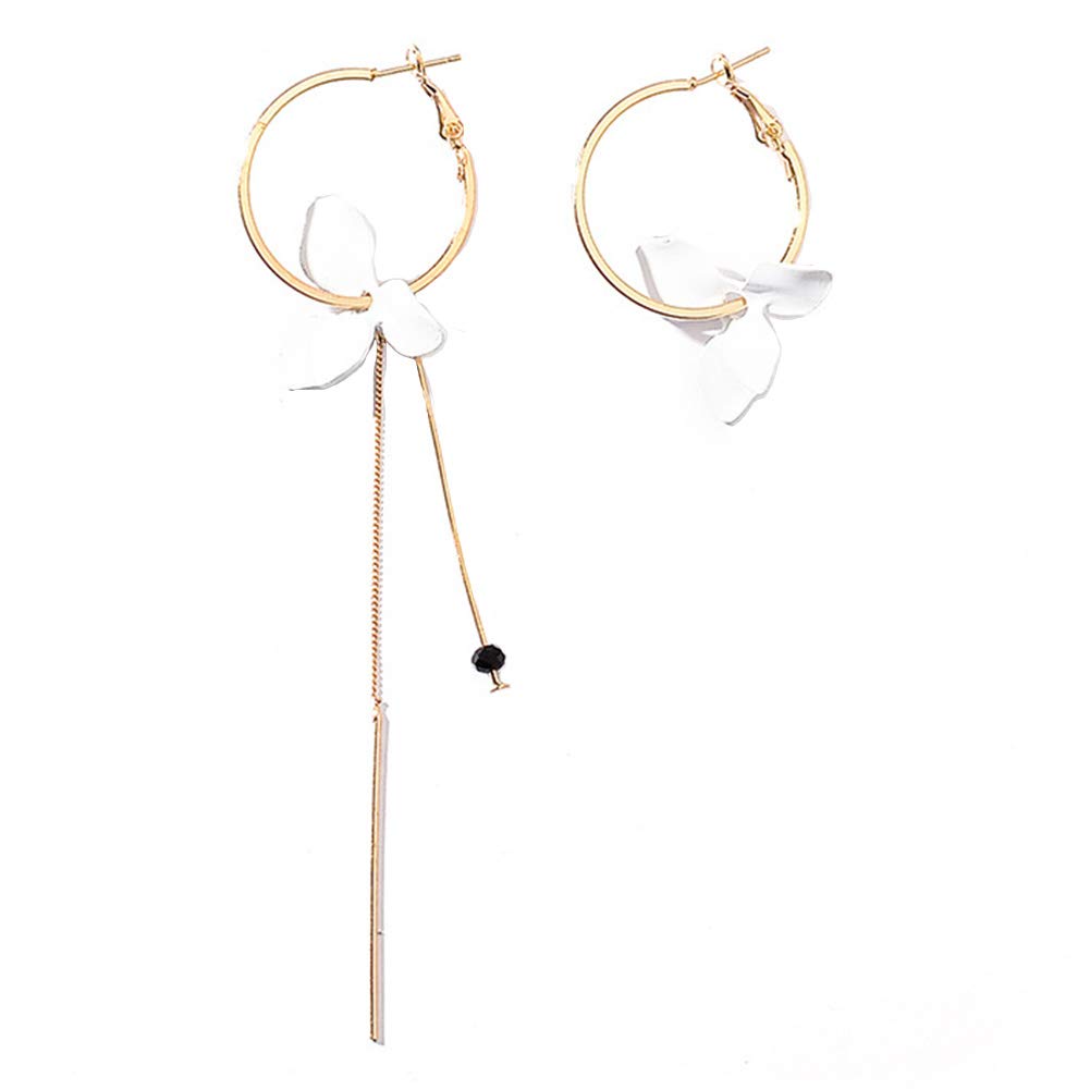 Fashion Women's Asymmetric Flower Leaf Circle Long Chain Tassel Hoop Earrings - Elegant Dangle Drop Ear Jewelry for Christmas, Party, Wedding & Special Occasion Gifts