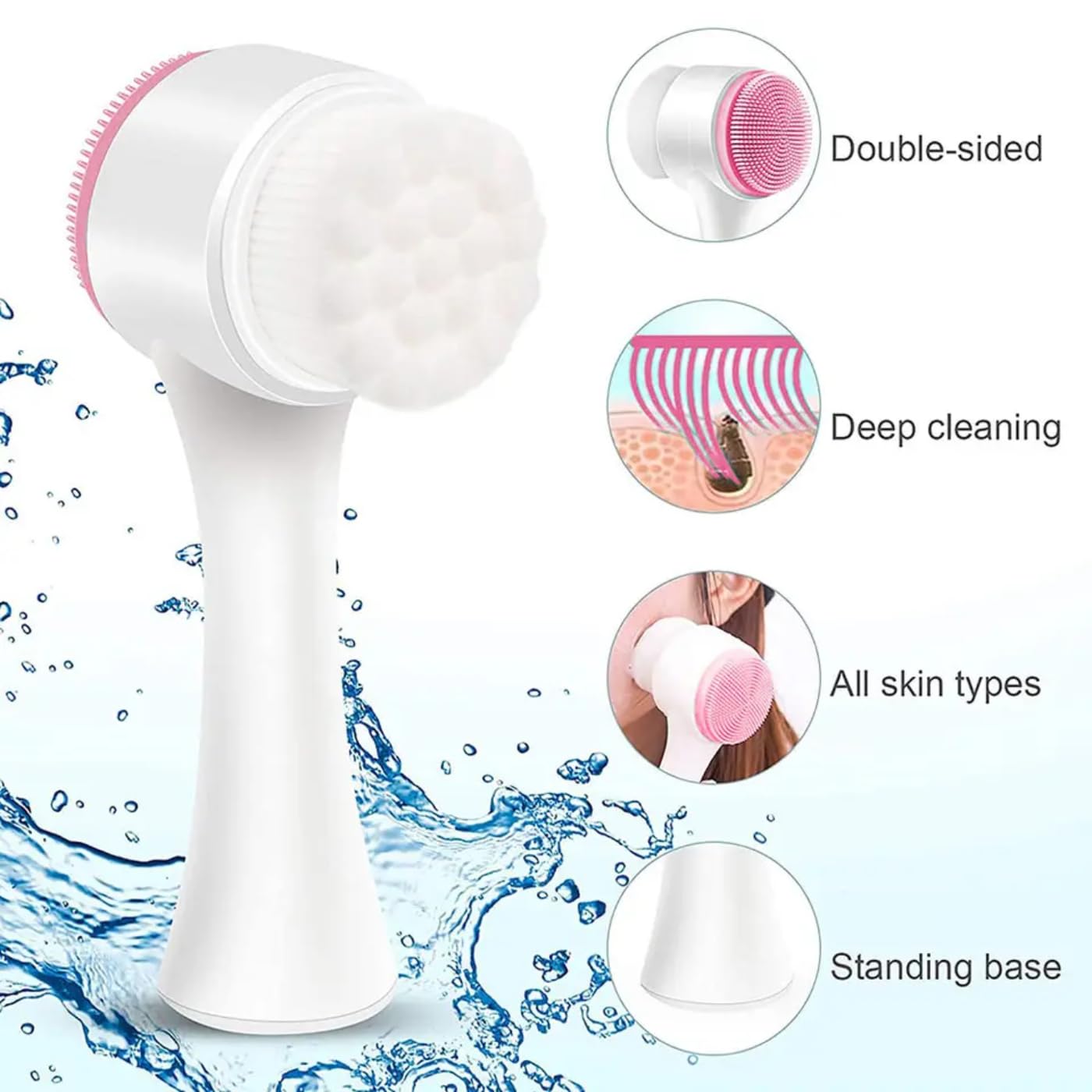 EASYMART Double Sided Silicone Face Wash Brush - Manual Facial Cleansing Brush for Deep Cleaning & Massage, Soft Skin Care Tool for Blackheads & Exfoliation (1 Pack) - Perfect for Daily Skincare Routine & Travel